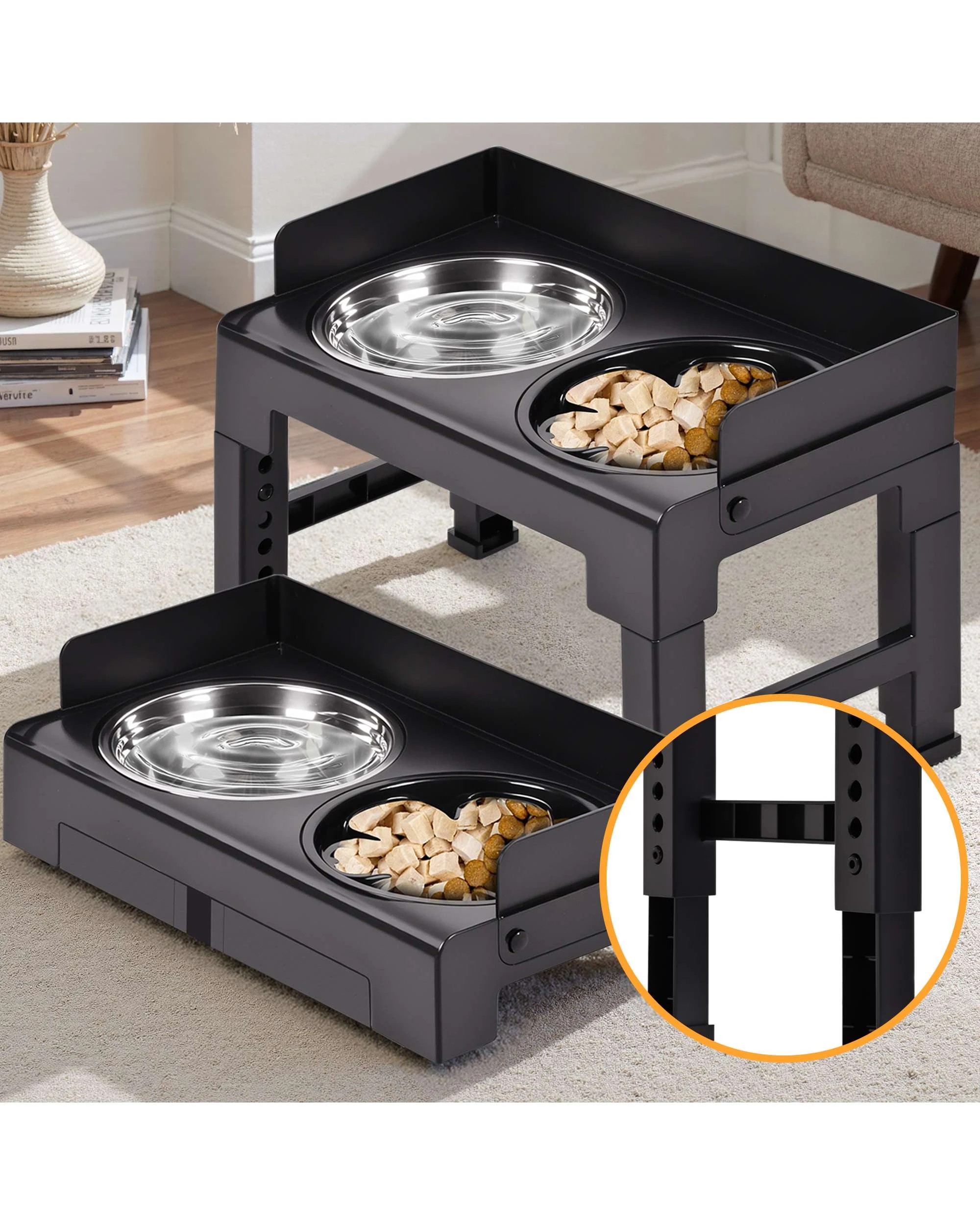 2 Advwin Elevated Pet Feeder 6 Height Adjustable Raised Dog Cat Slow Food Water Bowl, 2 of 7