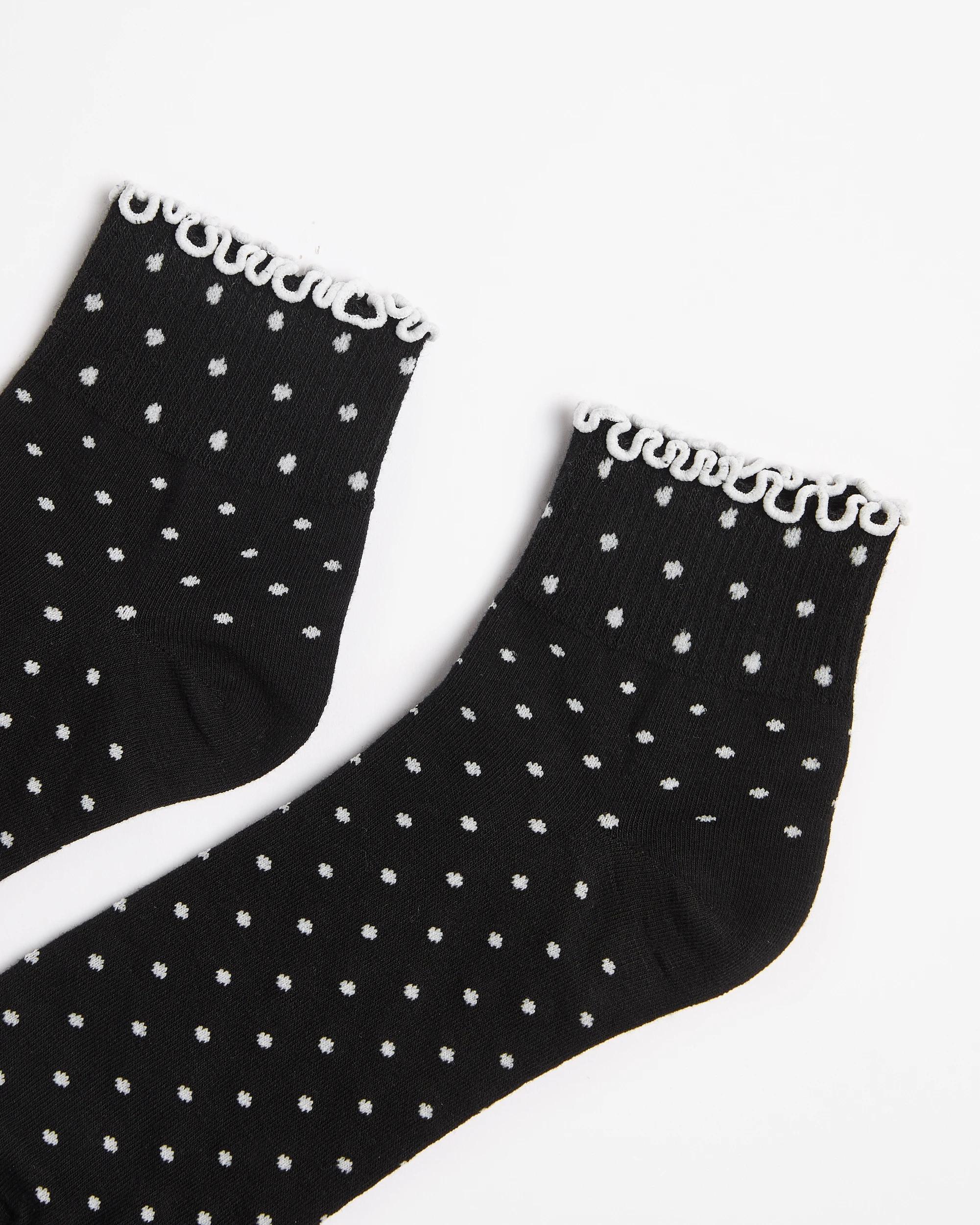 2 Target Woman Australian Cotton Blend Quarter Crew Frill Socks, Black Spot Print, One Size B&W SPOTS, 2 of 3