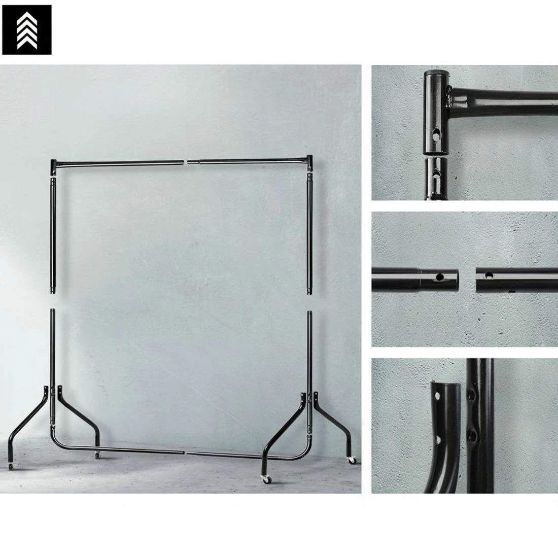 7 Artiss Clothes Rack 6ft Rail With Wheels Garment Hanging Rack Portable Heavy Duty Lockable Wheels Space Saving - Black, 7 of 8