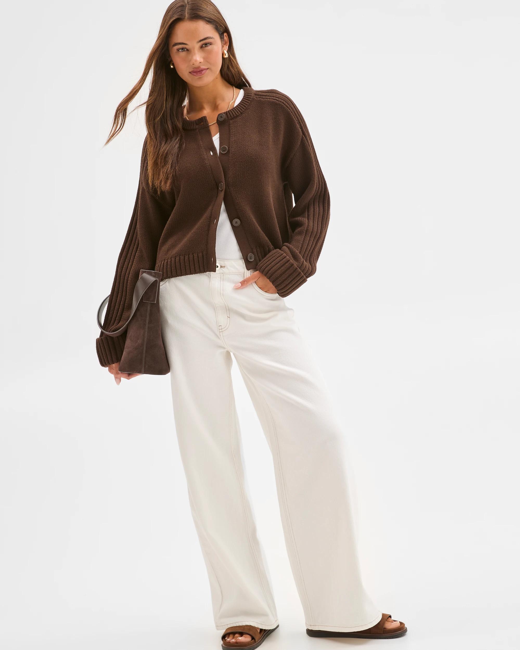 1 Lily Loves Australian Cotton Blend Knit Cardigan DARK COCOA, 1 of 7