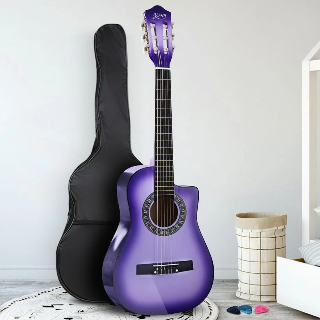 6 Alpha 34 Inch Classical Guitar Wooden Body Nylon String Beginner Kids Gift - Purple, 6 of 6
