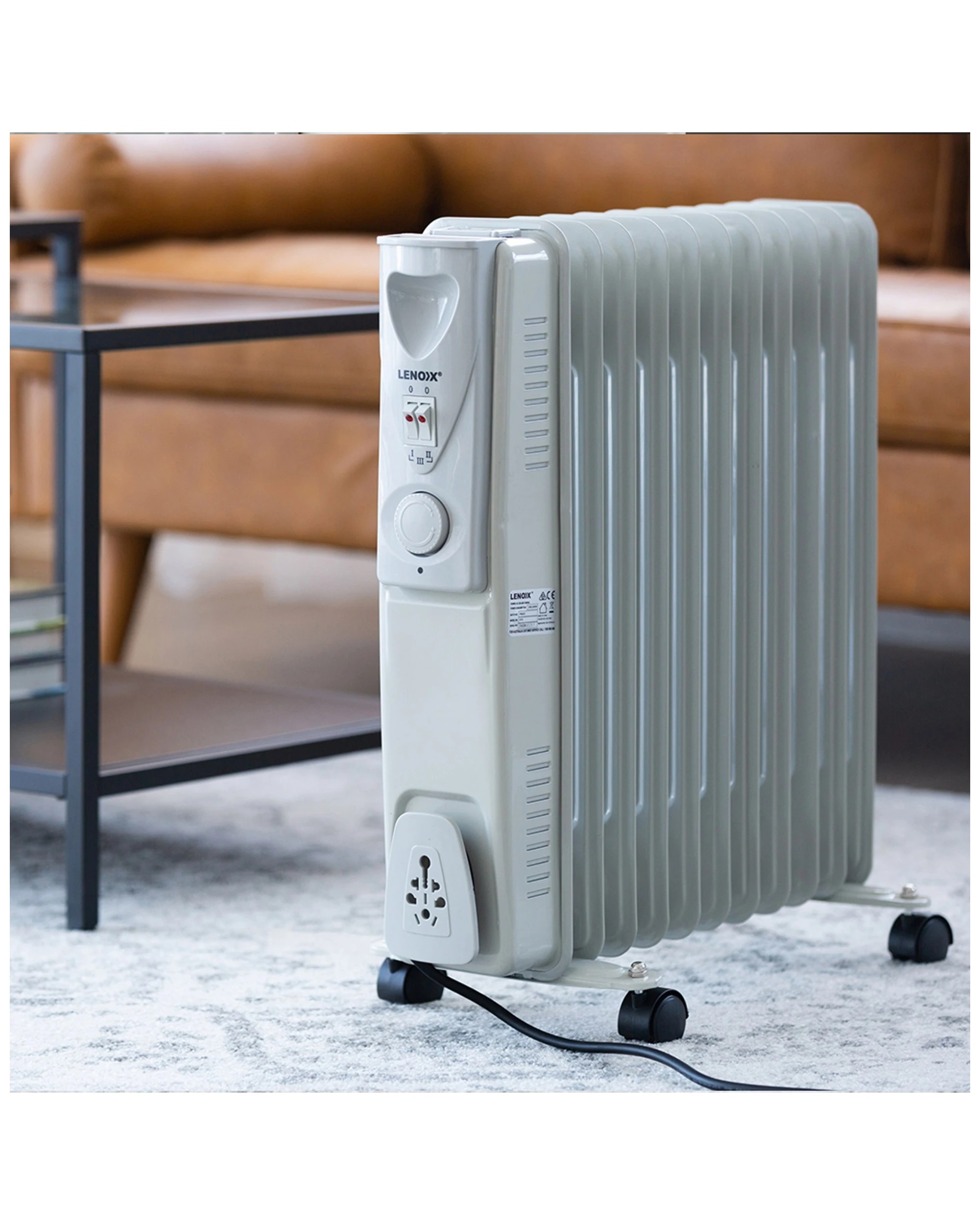 5 Lenoxx 2400w Electric Convection/radiant 11 Fin Oil Column Heater W/castors - White, 5 of 6