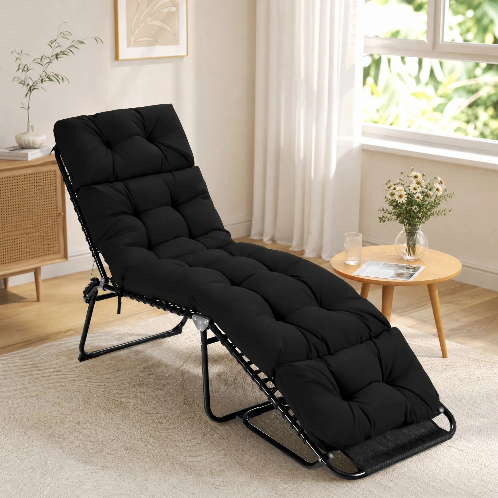 1 Costway 186x56cm Patio Lounge Chair Cushion Waterproof High Back Floor Lazy Recliner Cushion - Black, 1 of 7