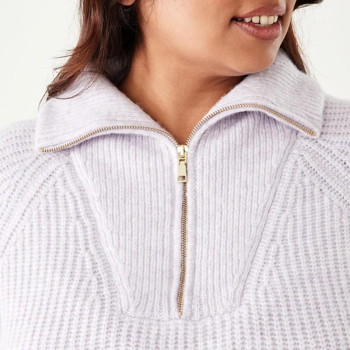 5 Curve Quarter Zip Cable Knit Jumper Purple Mrl, 5 of 5