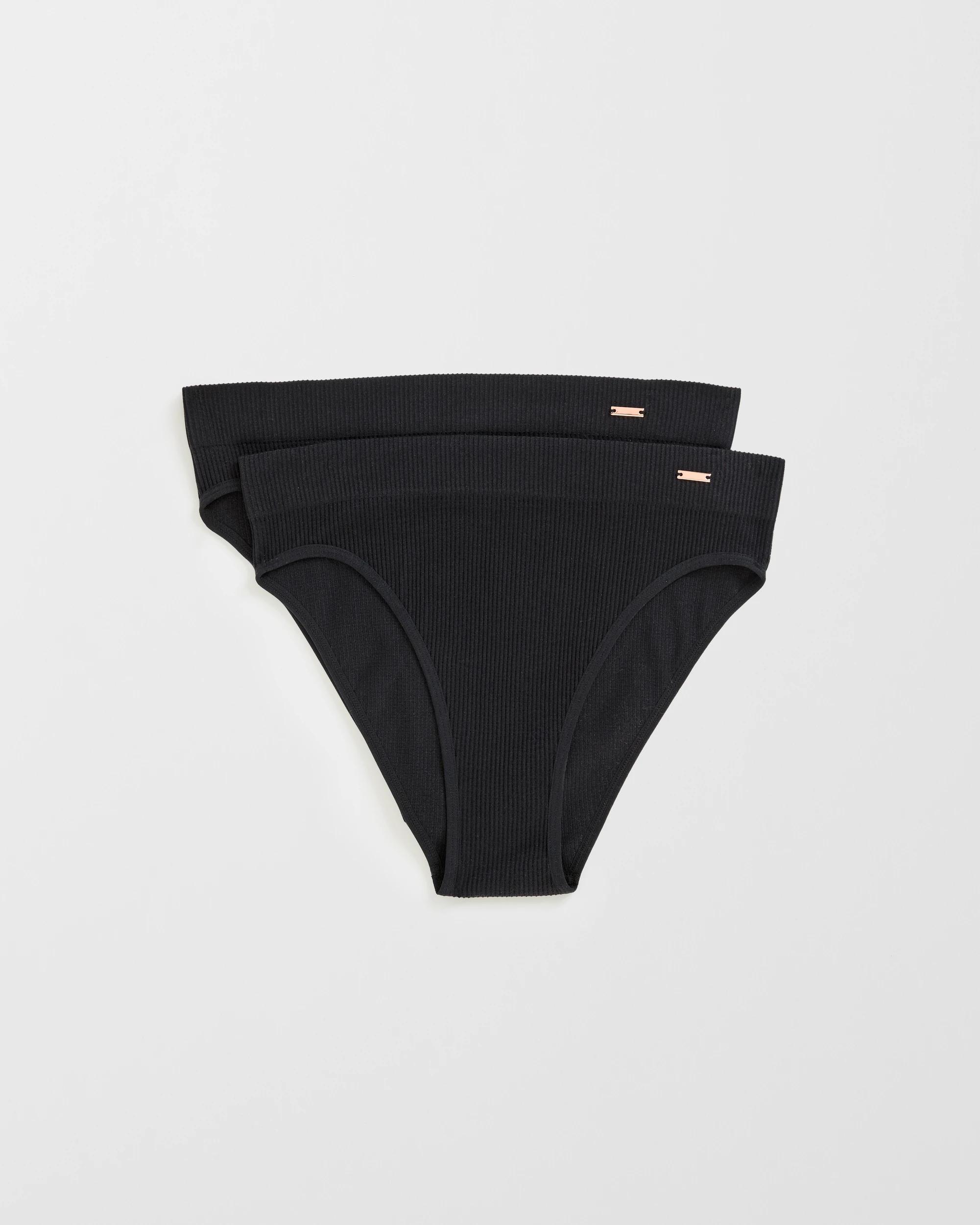 1 Lily Loves 2 Pack Ribbed Seamfree High Waisted Bikini Briefs BLACK, 1 of 4