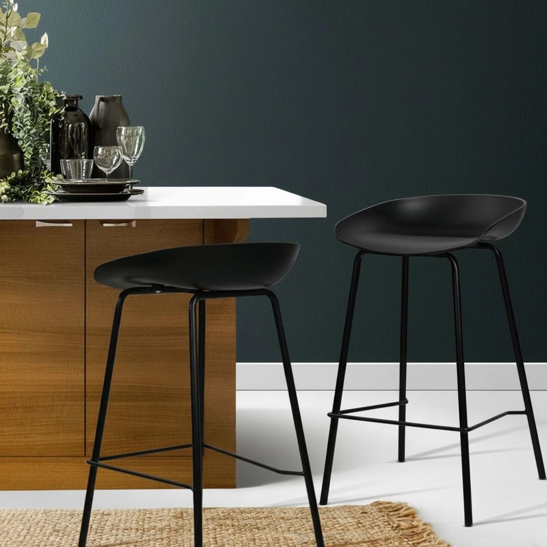 6 Artiss 2x Bar Stools Kitchen Counter Stools Metal - Black, 6 of 8