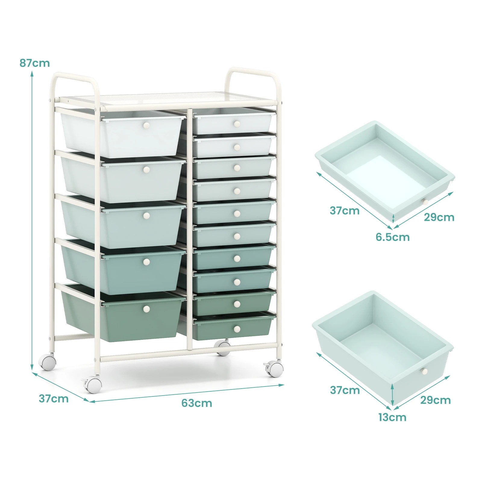 2 Costway 15 Drawers Rolling Storage Cart Mobile Utility Trolley - Green, 2 of 5