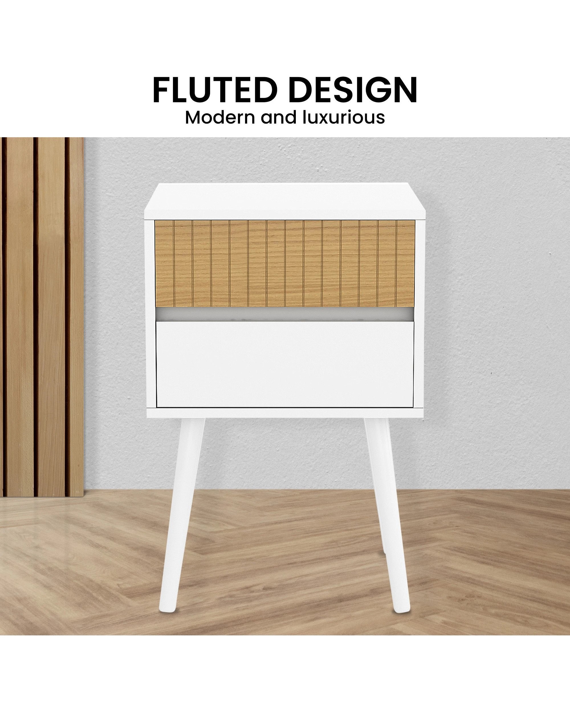 5 Sarantino Clio Bedside Table Night Stand - White Natural, 5 of 9