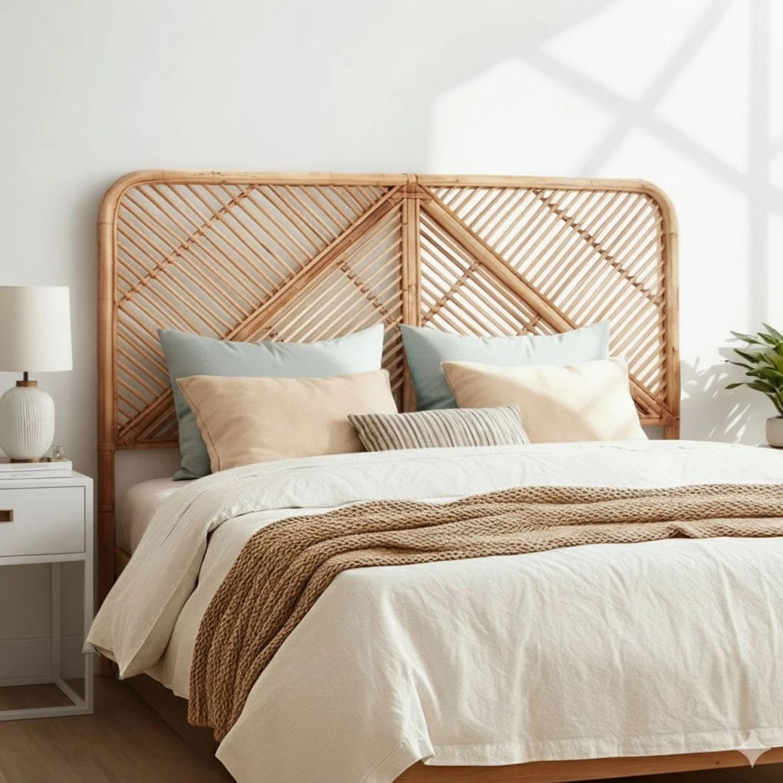 6 Artiss Bed Headboard Double Bedhead Rattan - Brown, 6 of 7