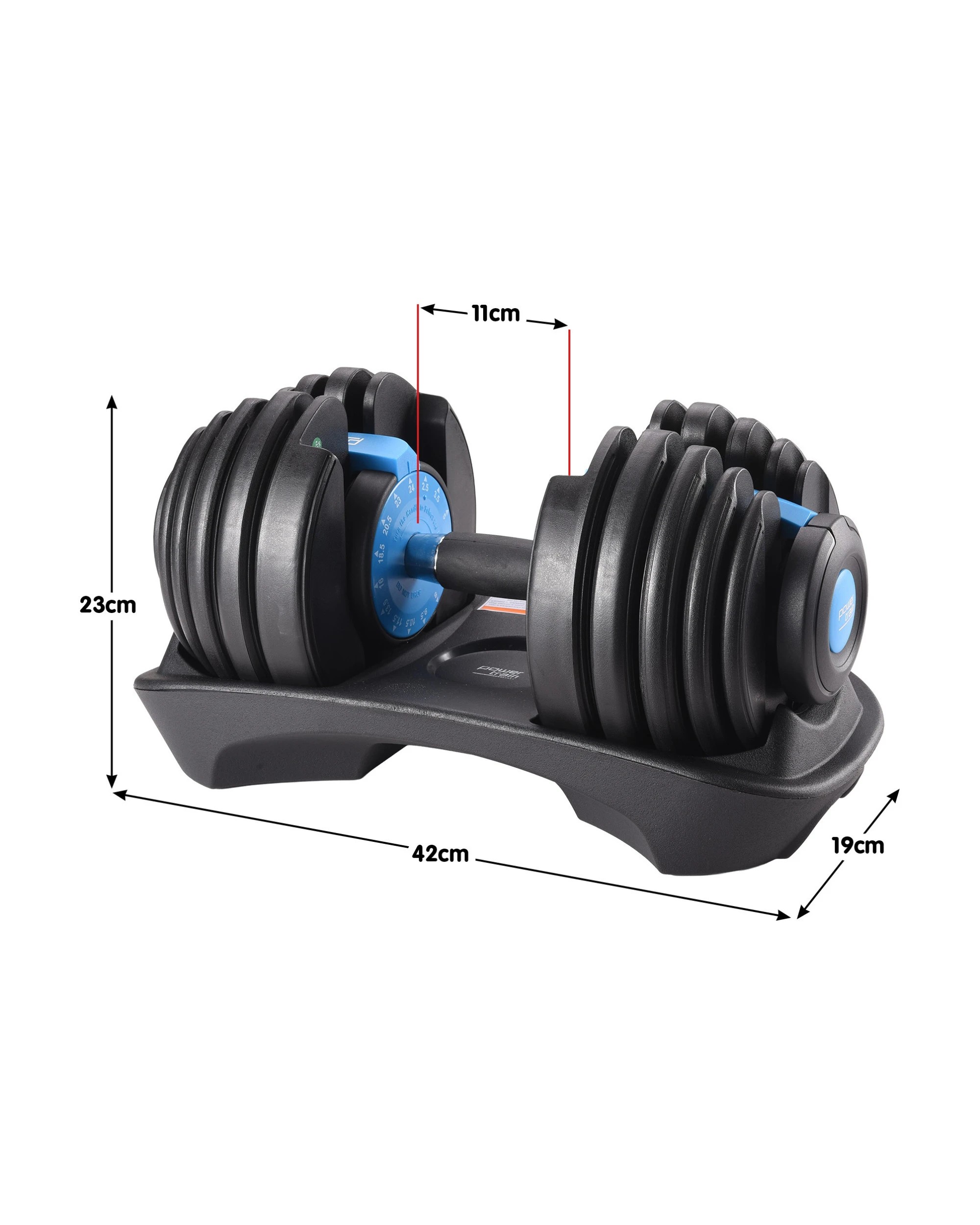 2 Powertrain 48kg Adjustable Dumbbell Set Home Gym Exercise Equipment Weights Blue, 2 of 7