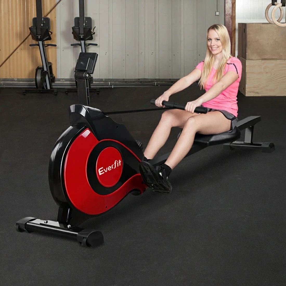 9 Everfit Rowing Machine Rower Magnetic Resistance Exercise Gym Home Cardio - Red, 9 of 9