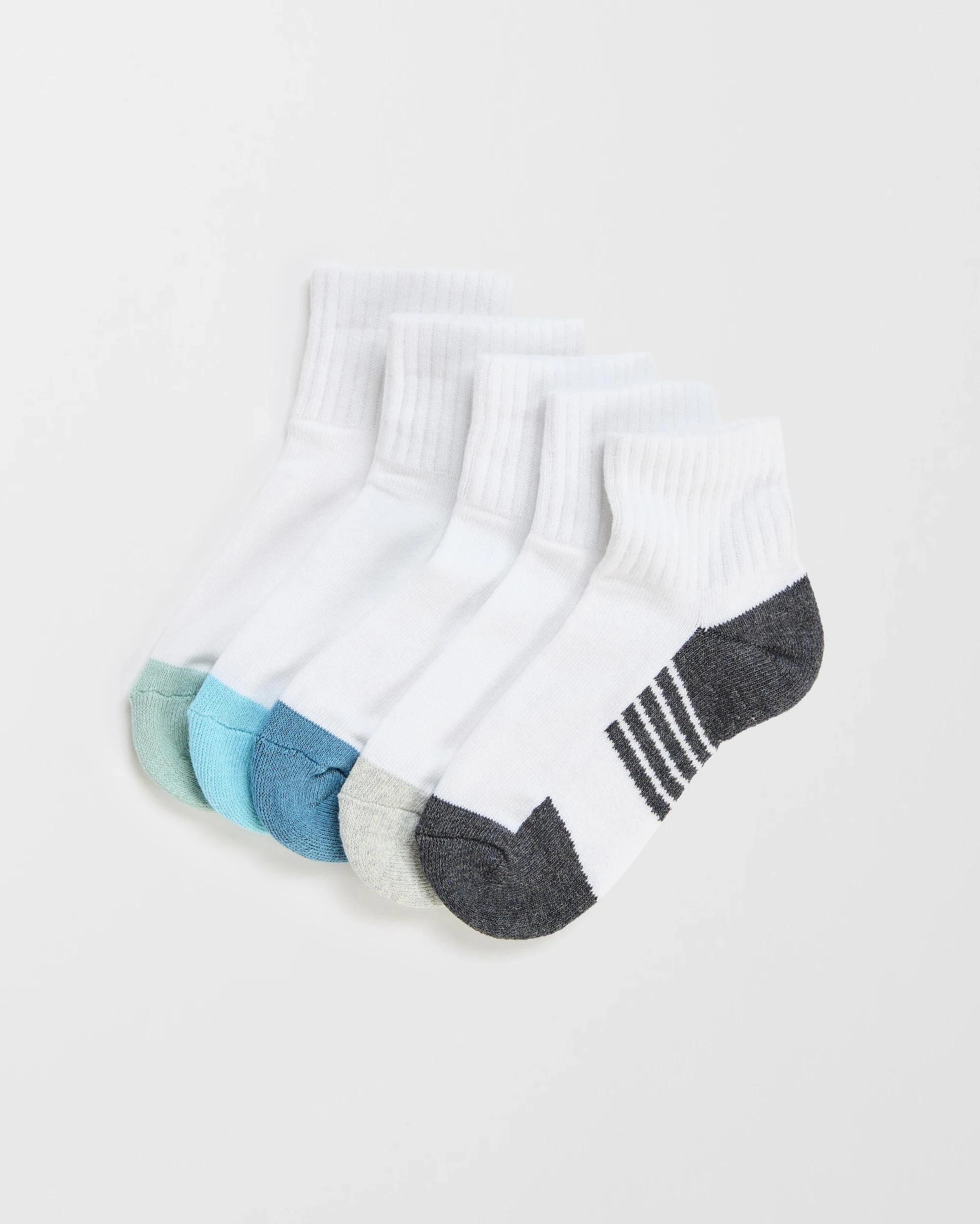 1 Maxx Australian Cotton Blend Sport Quarter Crew Socks 5 Pack WHITE, 1 of 3