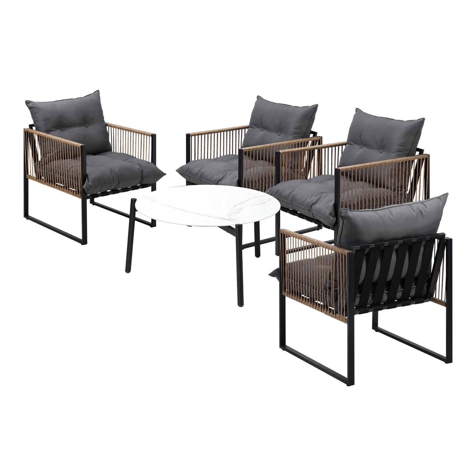 8 Livsip Outdoor Patio Set Furniture White 70cm Coffee Table Rattan Chairs 5PCS - Multi, 8 of 9