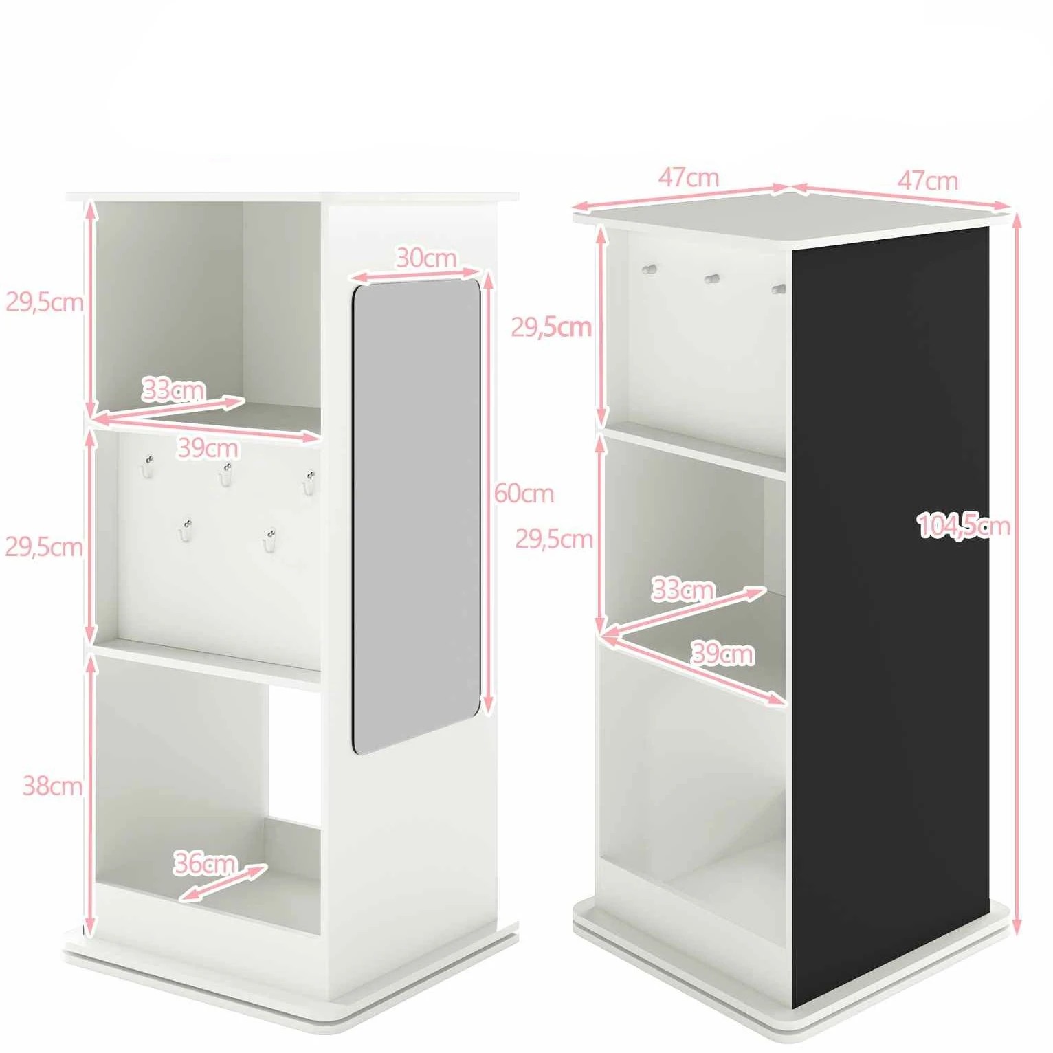 2 Costway Bookshelf Bookcase Dressing Mirror w/Hooks - White, 2 of 3