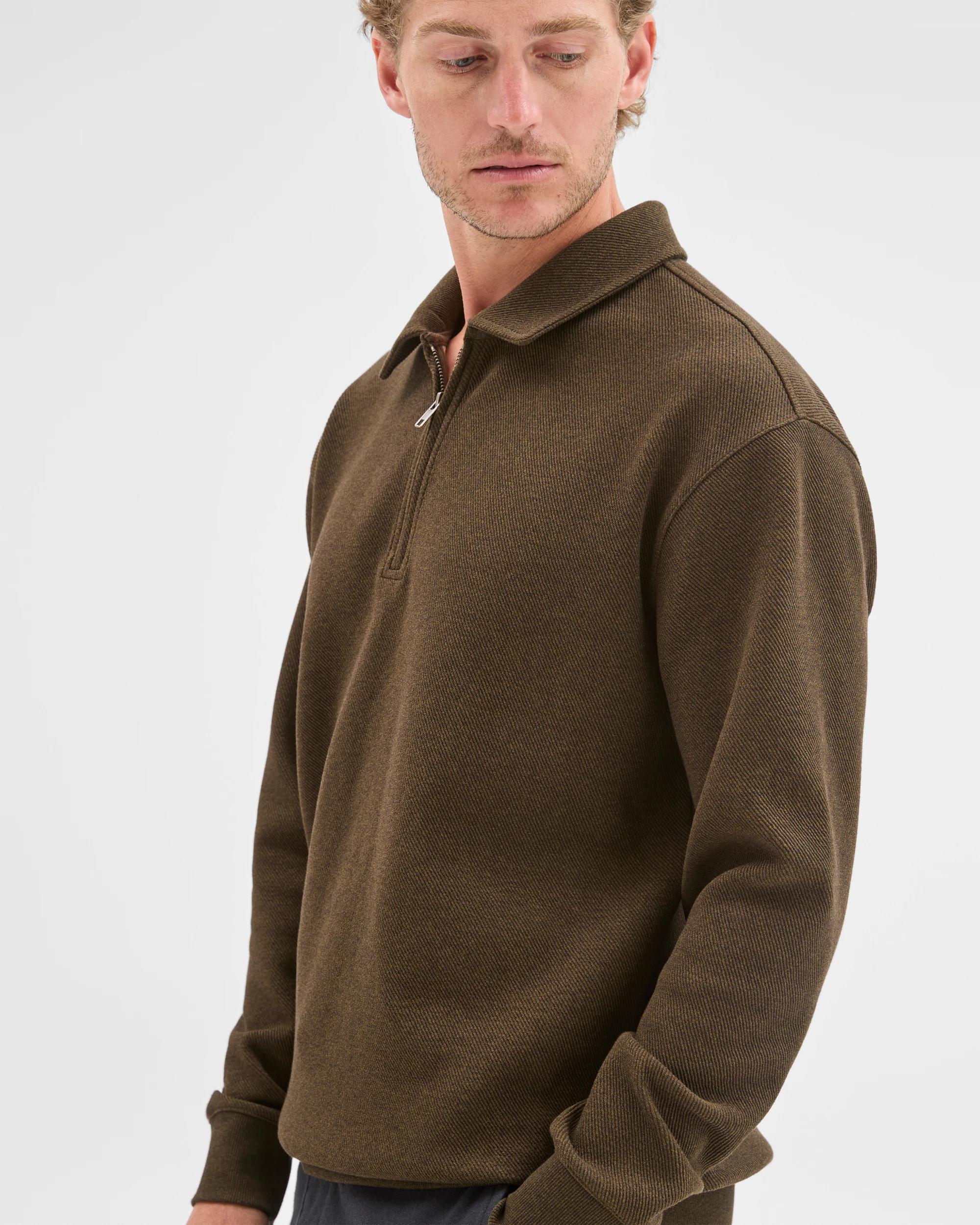 4 Target Man Australian Cotton Blend Textured Fleece 1/4 Zip Collared Top DARK OLIVE, 4 of 7