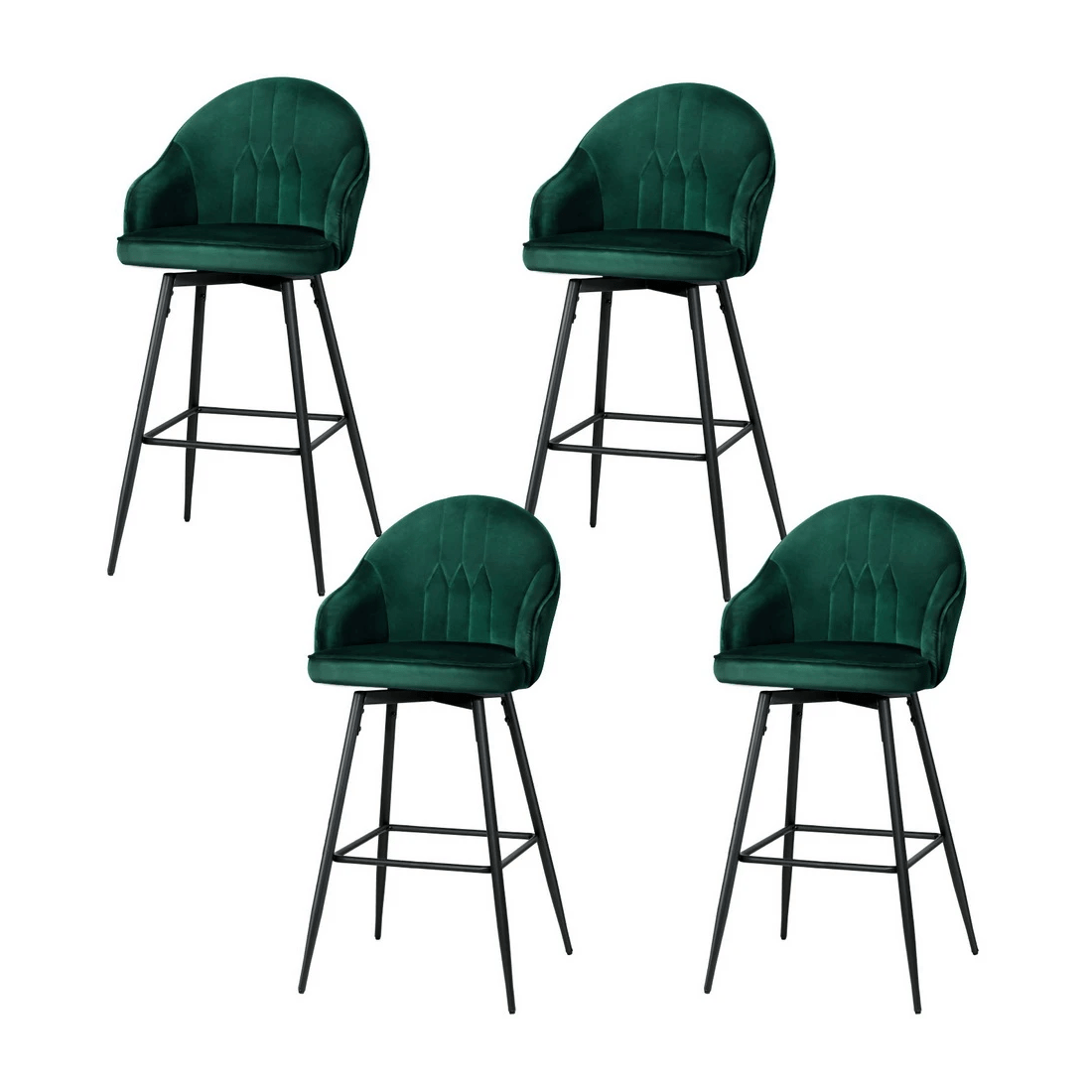 1 Artiss 4x Bar Stools Velvet Swivel Metal Legs - Green, 1 of 6