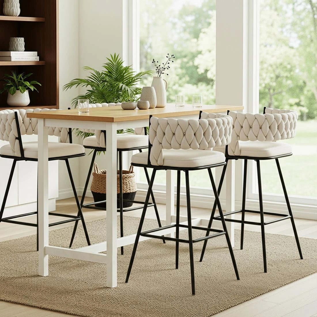 4 Artiss 4x Bar Stools Kitchen Dining Chair Counter Stool Woven   Ivory - Beige, 4 of 6