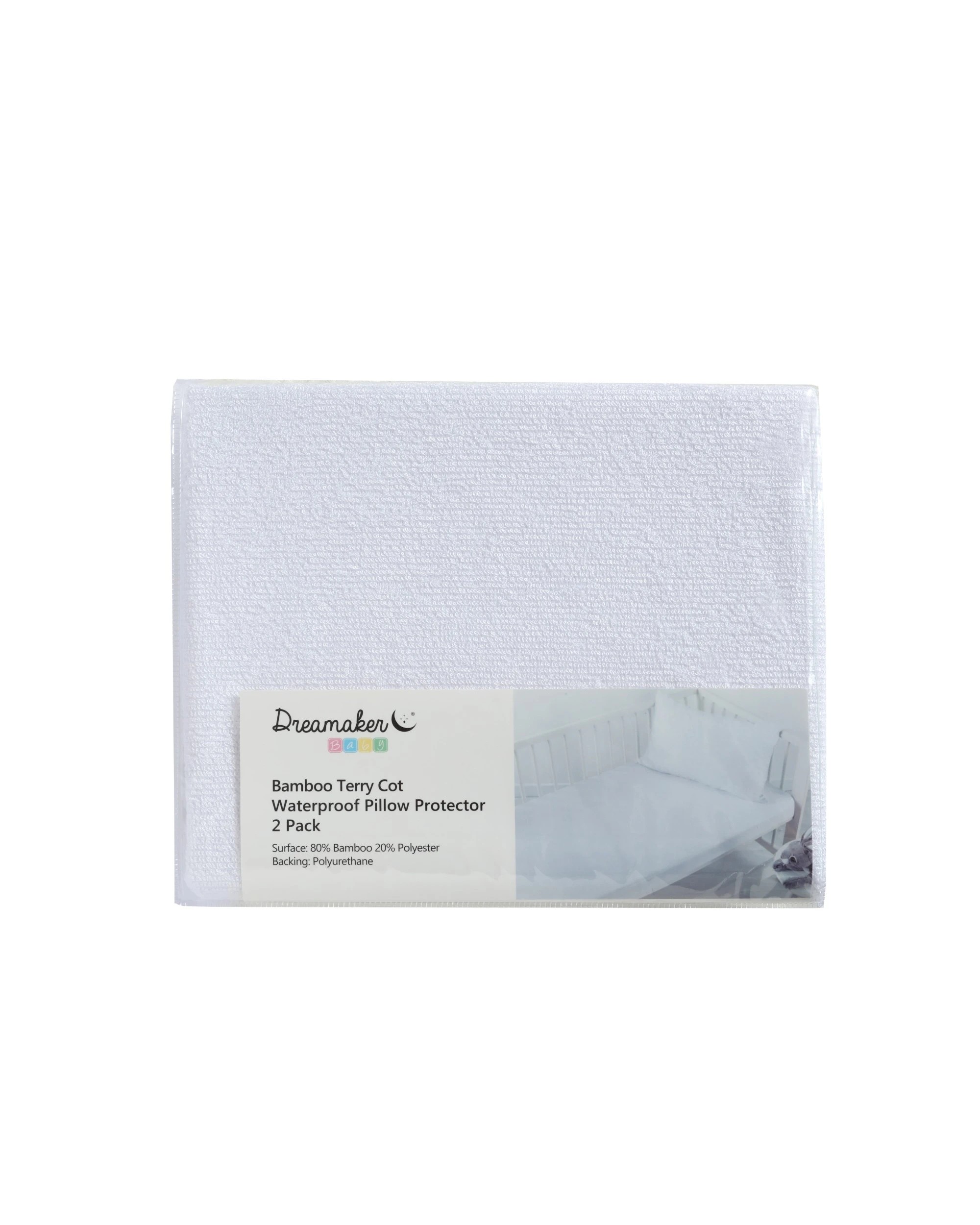 8 Dreamaker Baby Bamboo Terry Baby Waterproof Pillow Protector 2 Pack - COT size - White, 8 of 8