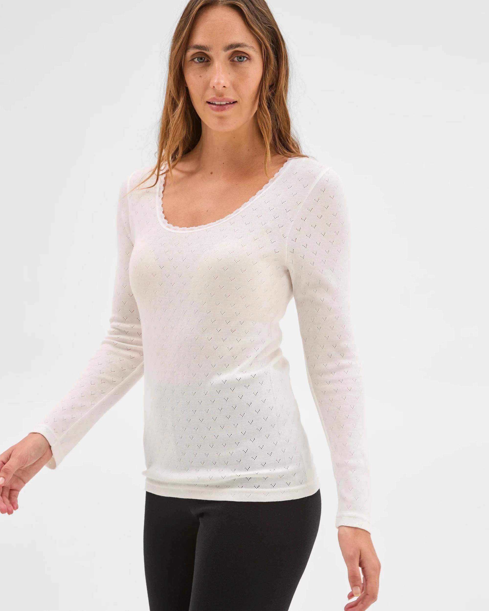 3 Target Woman Long Sleeve Pointelle Thermal Top WHITE, 3 of 5