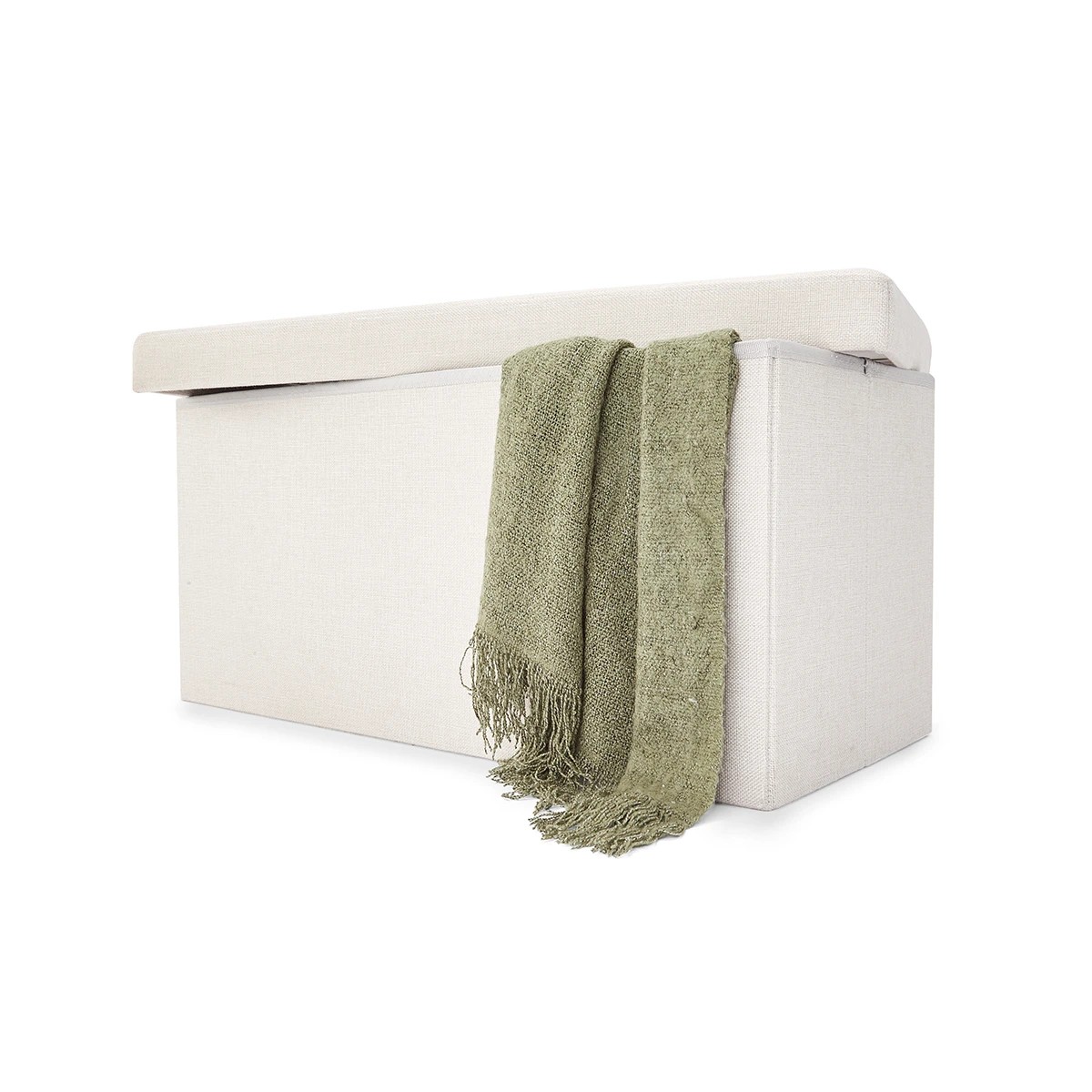2 Linen Look Storage Ottoman - Beige, 2 of 10