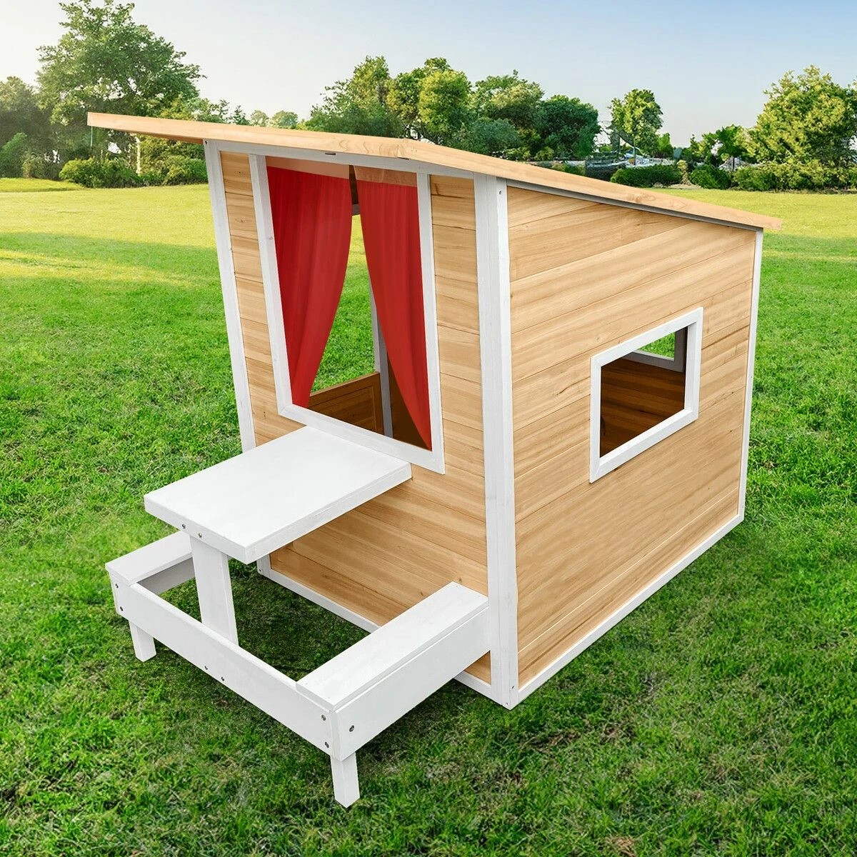 4 Kidbot Kids Wooden Cubby House Childrens Playhouse, 4 of 5