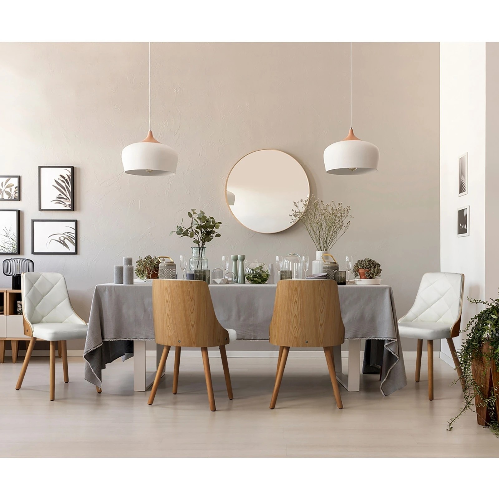 5 Oikiture 2x Dining Chairs Wooden Kitchen Chair Cafe Faux Pu Leather Padded Seat
 - White, 5 of 10