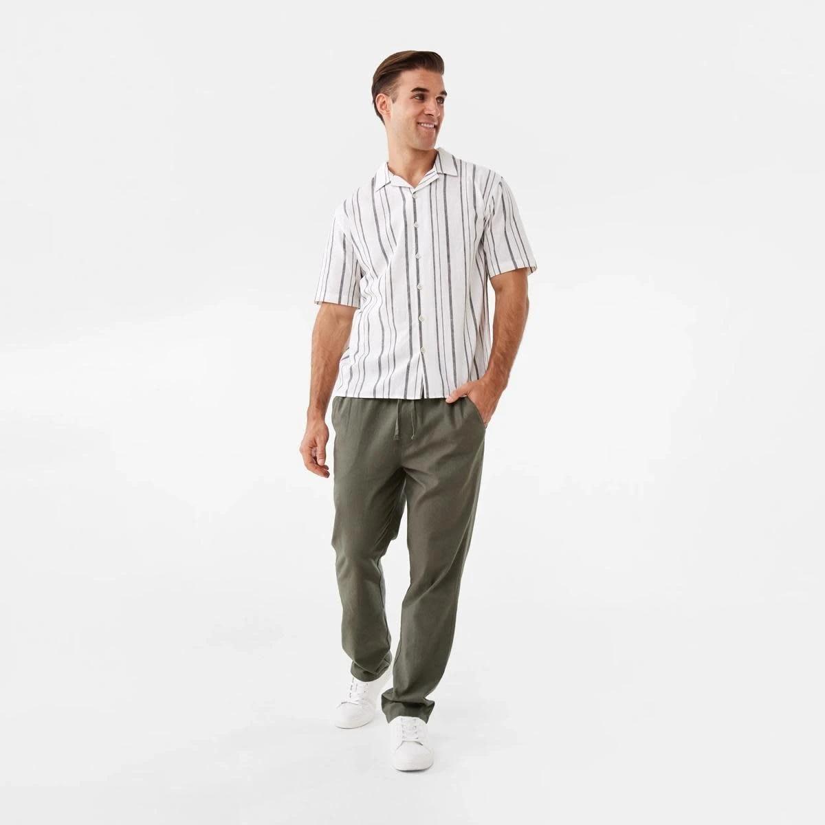 2 Cotton Linen Chino Pants TEA LEAF, 2 of 8