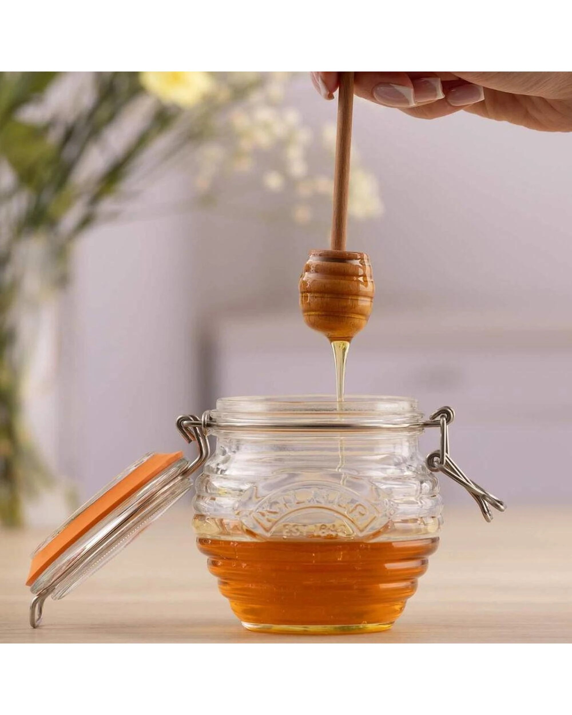 3 Kilner Honey Pot with Beechwood Dipper 400ml - Clear, 3 of 7
