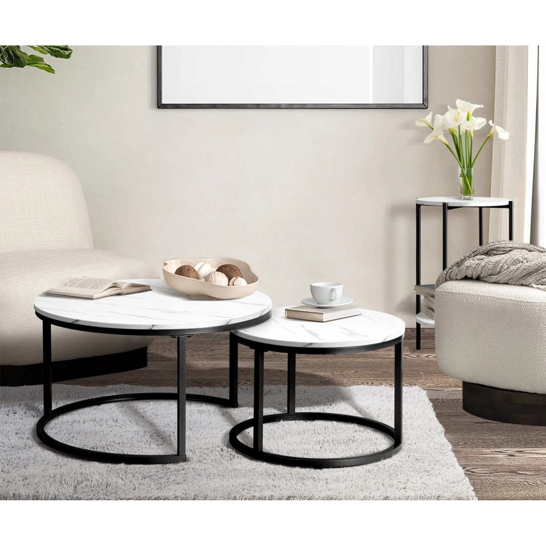 5 Oikiture Side End Table Coffee Sofa Bedside Nightstand Marble-like Round
 - Multi, 5 of 10