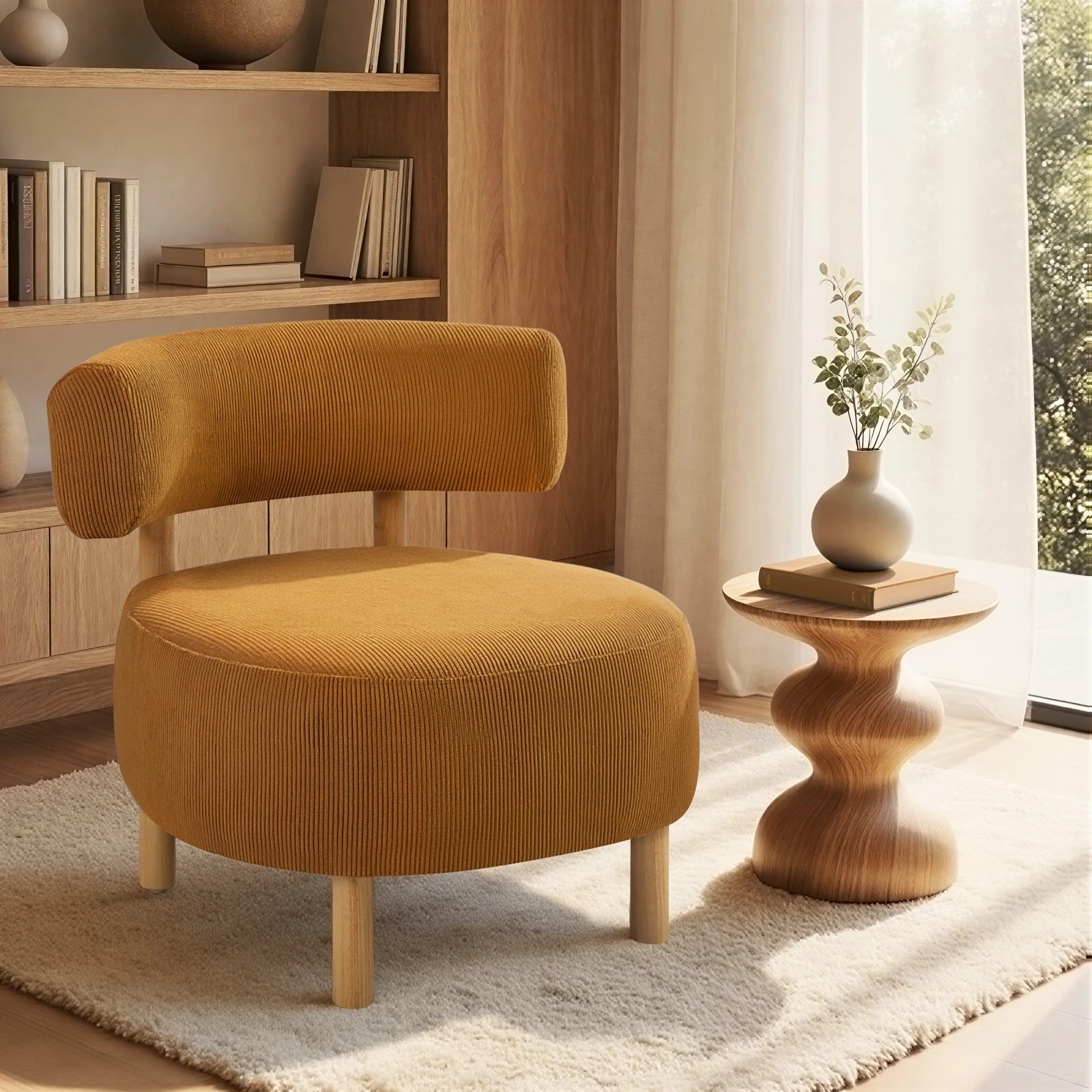 3 Oikiture Wooden Armchair Lounge Chair Velvet Accent Armchairs - Orange, 3 of 10