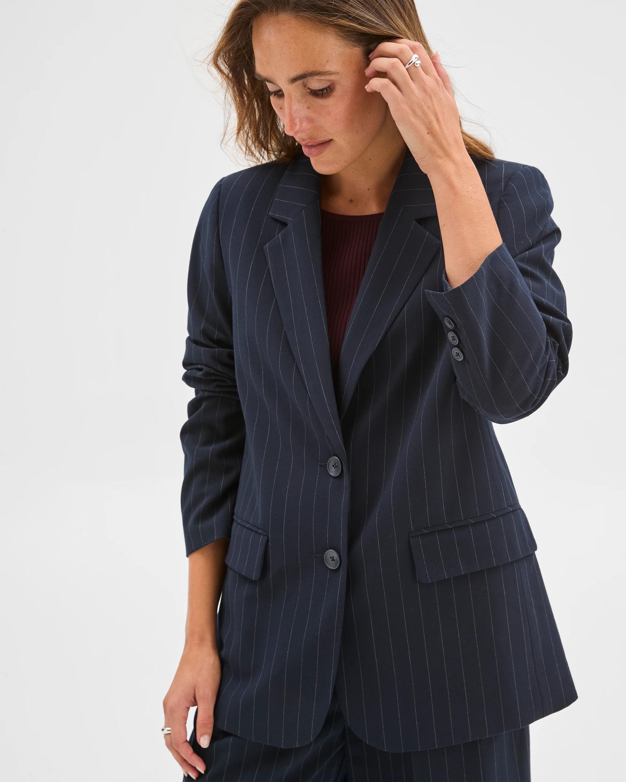 4 Preview Single Breasted Tailored Blazer NAVY PINSTRIPE, 4 of 6