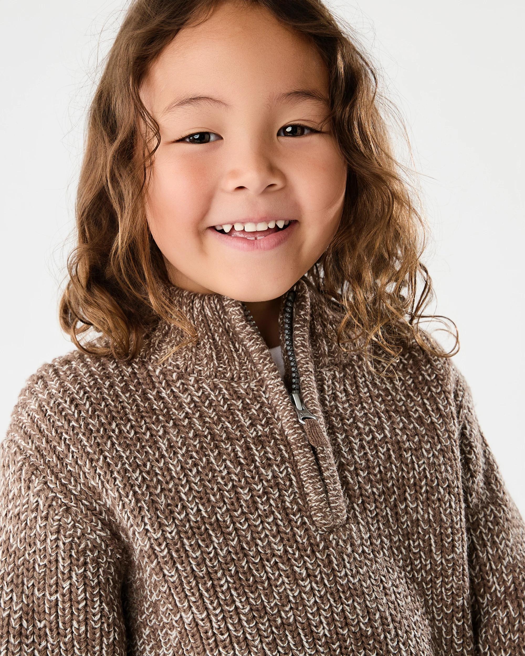 3 Fisherman Quarter Zip Knit Jumper Brn Rib, 3 of 5