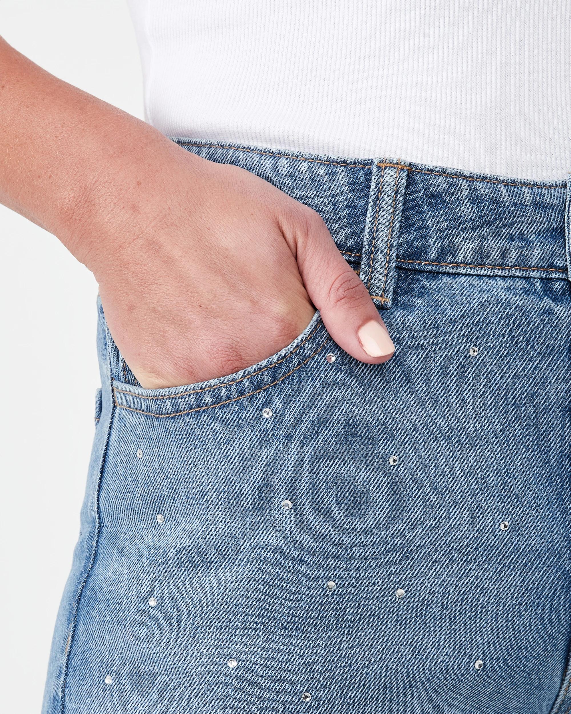 6 Straight Leg Diamante Jeans Mid Wash, 6 of 9