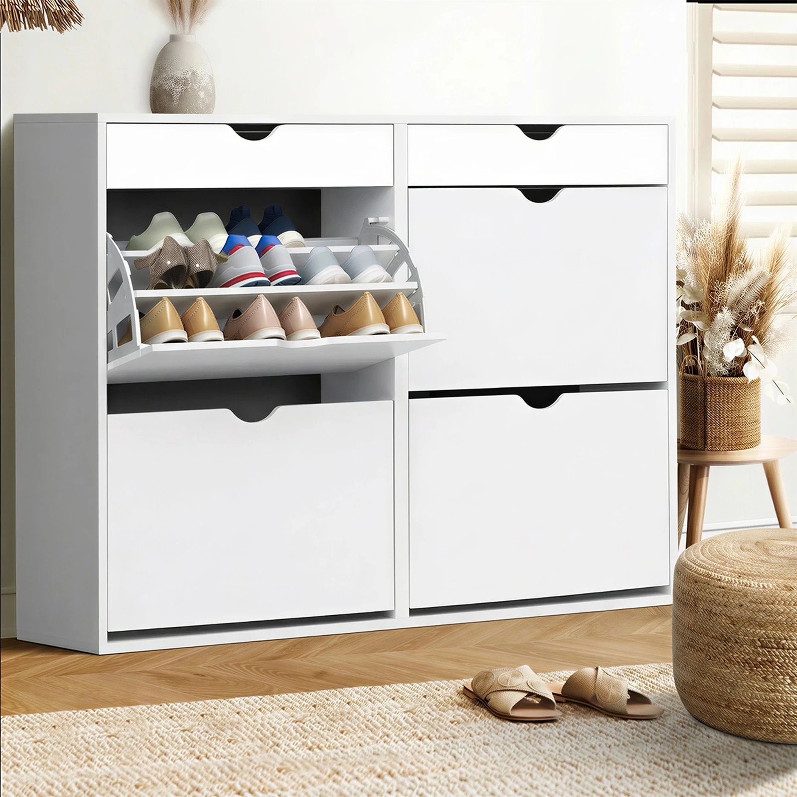 4 Oikiture Shoe Rack Shoe Storage Cabinet Cupboard Organiser Shelf 36 Pairs - White, 4 of 9