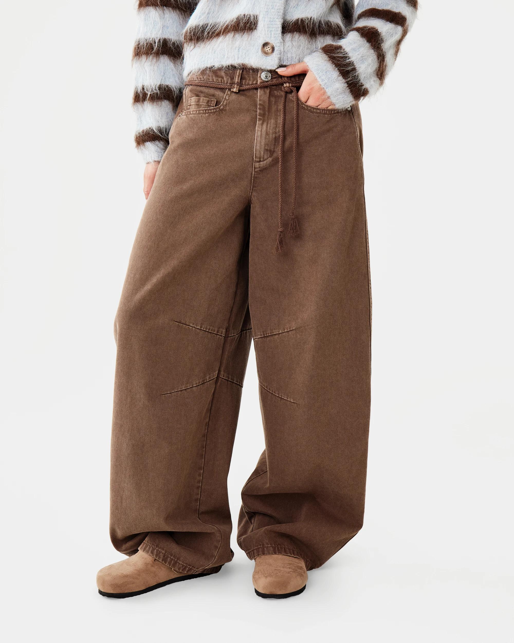 1 Washed Balloon Leg Pants Wsh Brown, 1 of 10