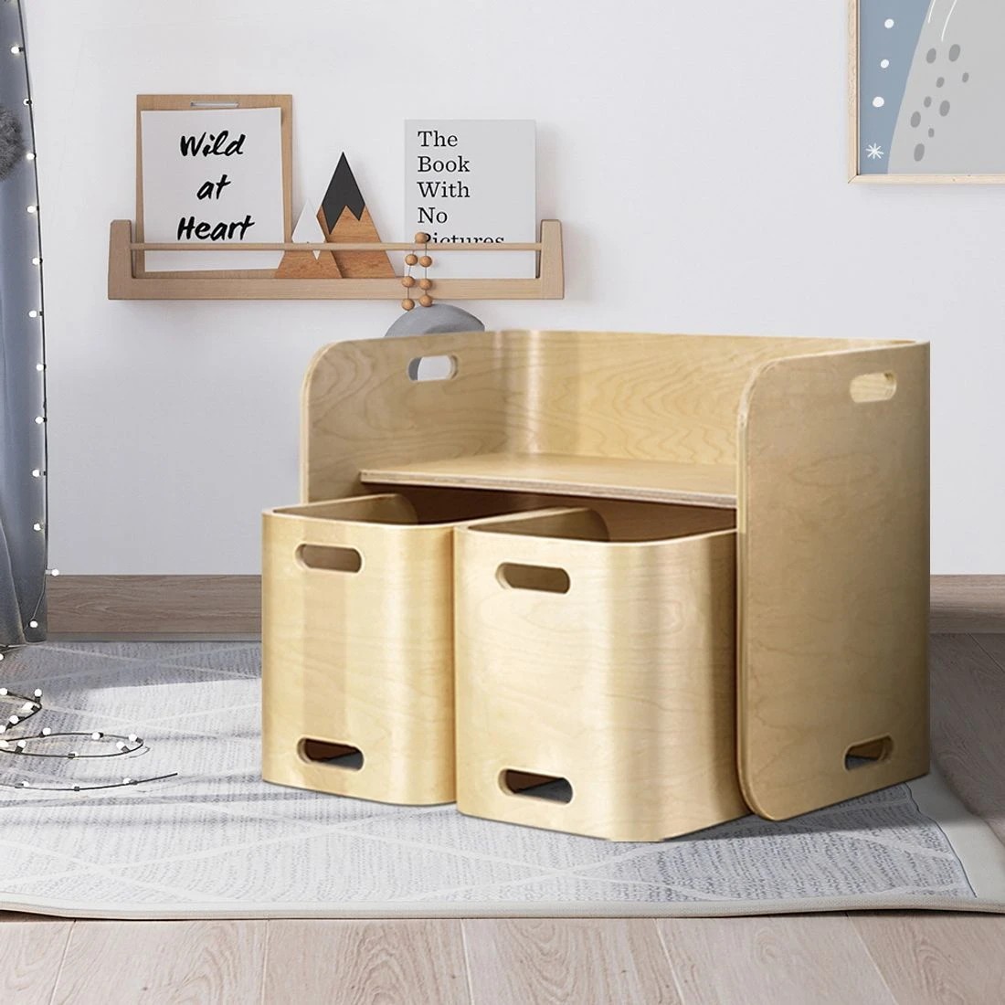 3 Keezi 3pcs Kids Table and Chairs Set Multifunctional Storage Desk Organizer Easy Clean Playroom Study Craft - Brown, 3 of 8