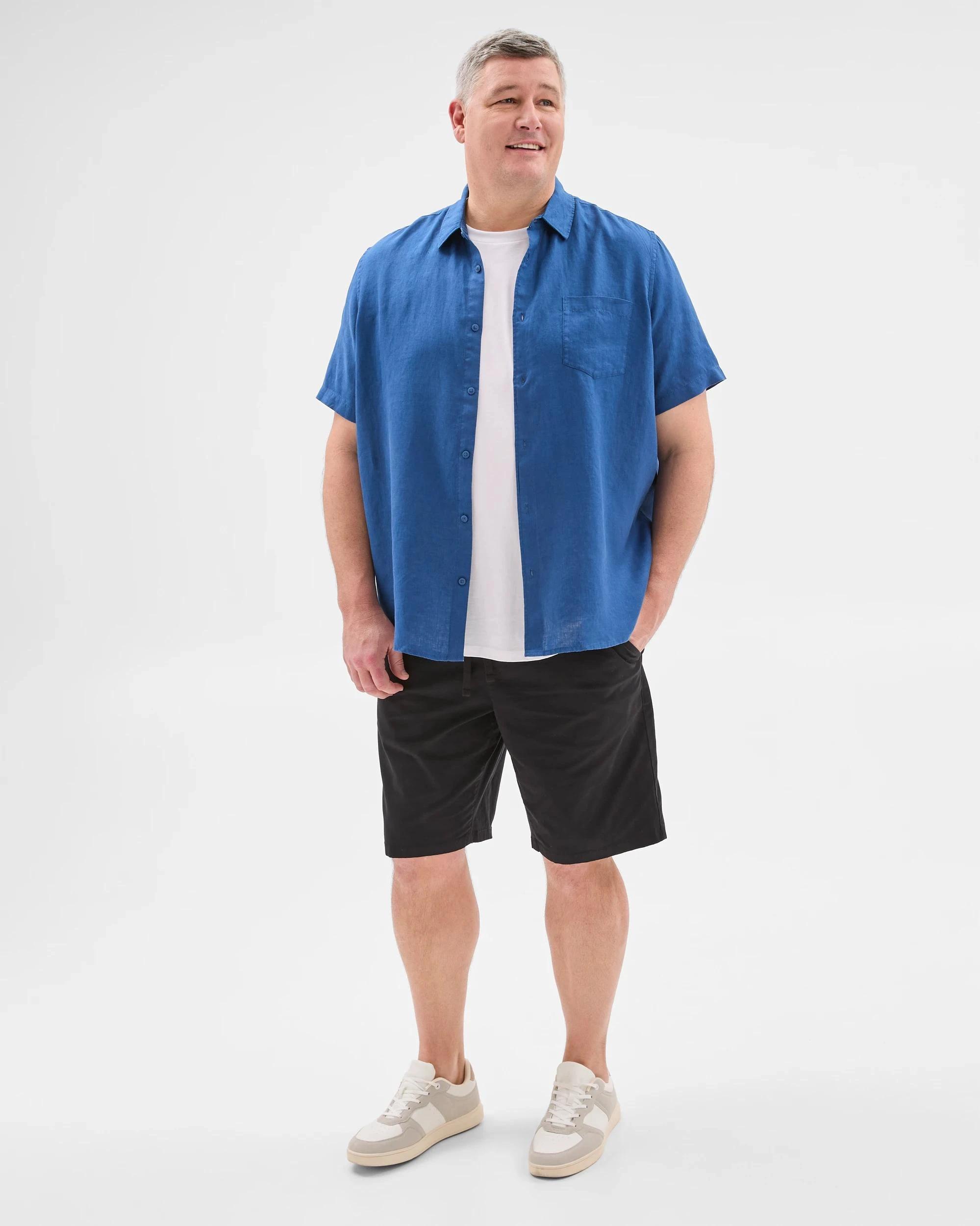 1 Target Man Plus Plus Size European Linen Shirt BRIGHT BLUE, 1 of 5