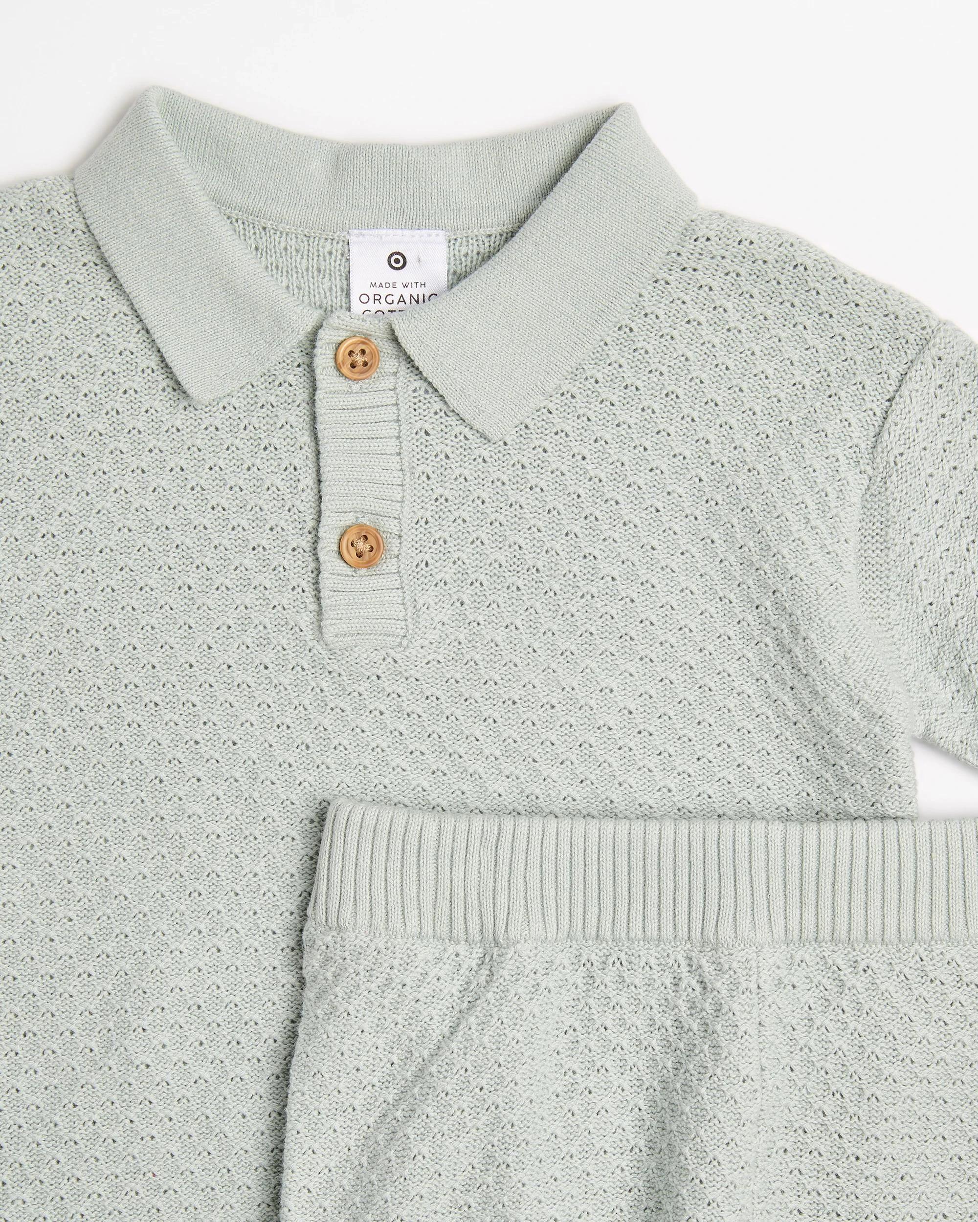 3 Target Baby Baby Boys Organic Cotton Knit Polo & Short 2 Piece Set MISTY BLUE, 3 of 4