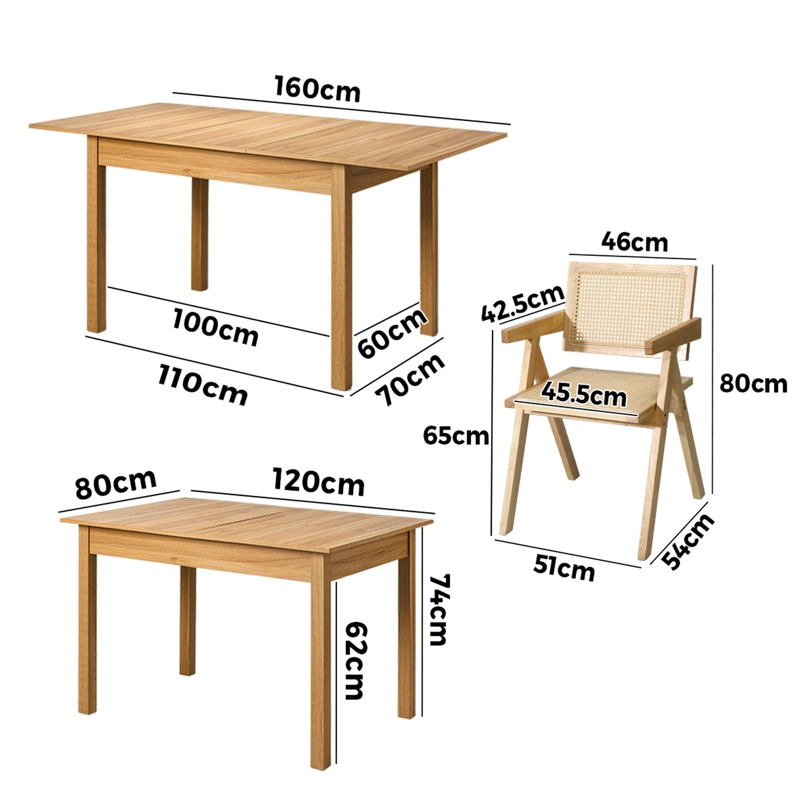 2 Oikiture 7pc Extenable Dining Table and Chairs Wooden Dining Set Ratten - Natural, 2 of 10