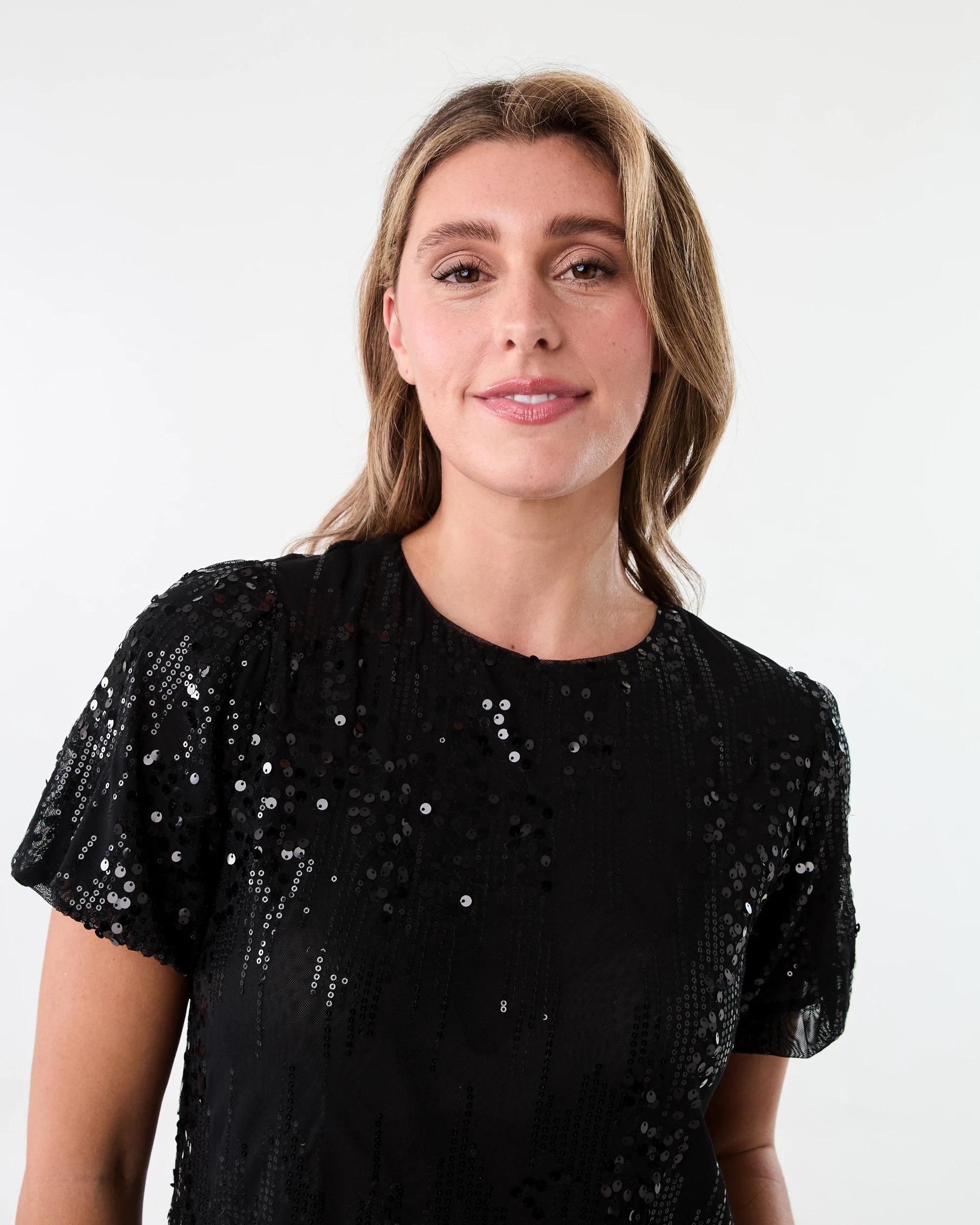 4 Short Sleeve Sequin Top Black, 4 of 6