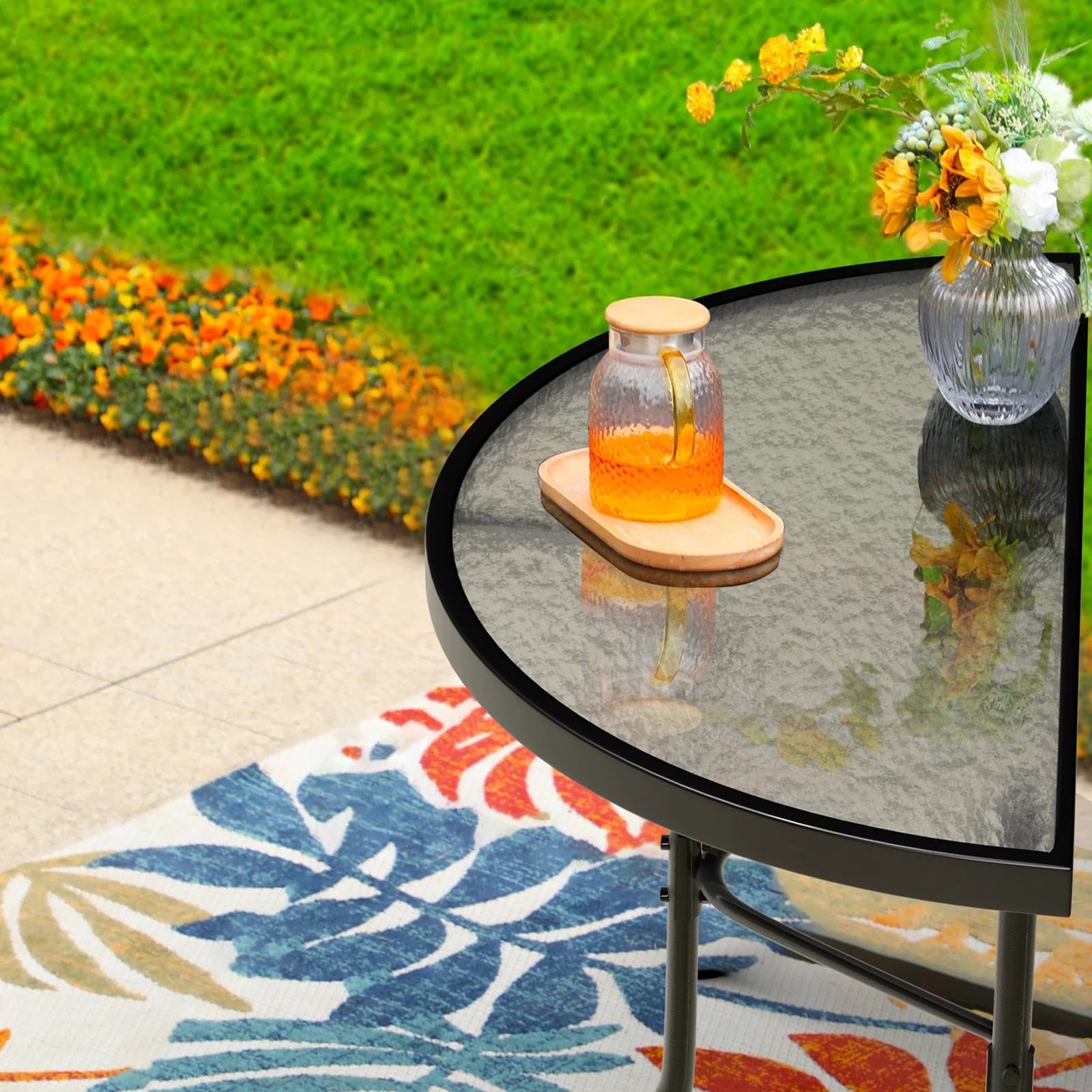 6 Alfordson Outdoor Furniture Patio Side Coffee Table Garden Glass Metal - Black, 6 of 10