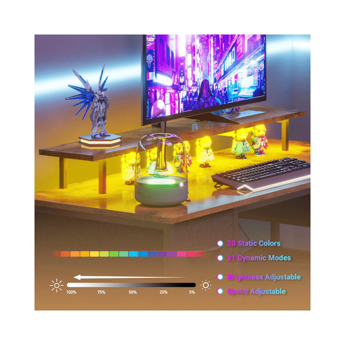 3 Advwin 120cm Walnut Computer Desk With Led Lights Power Outlets Gaming Desk, 3 of 9