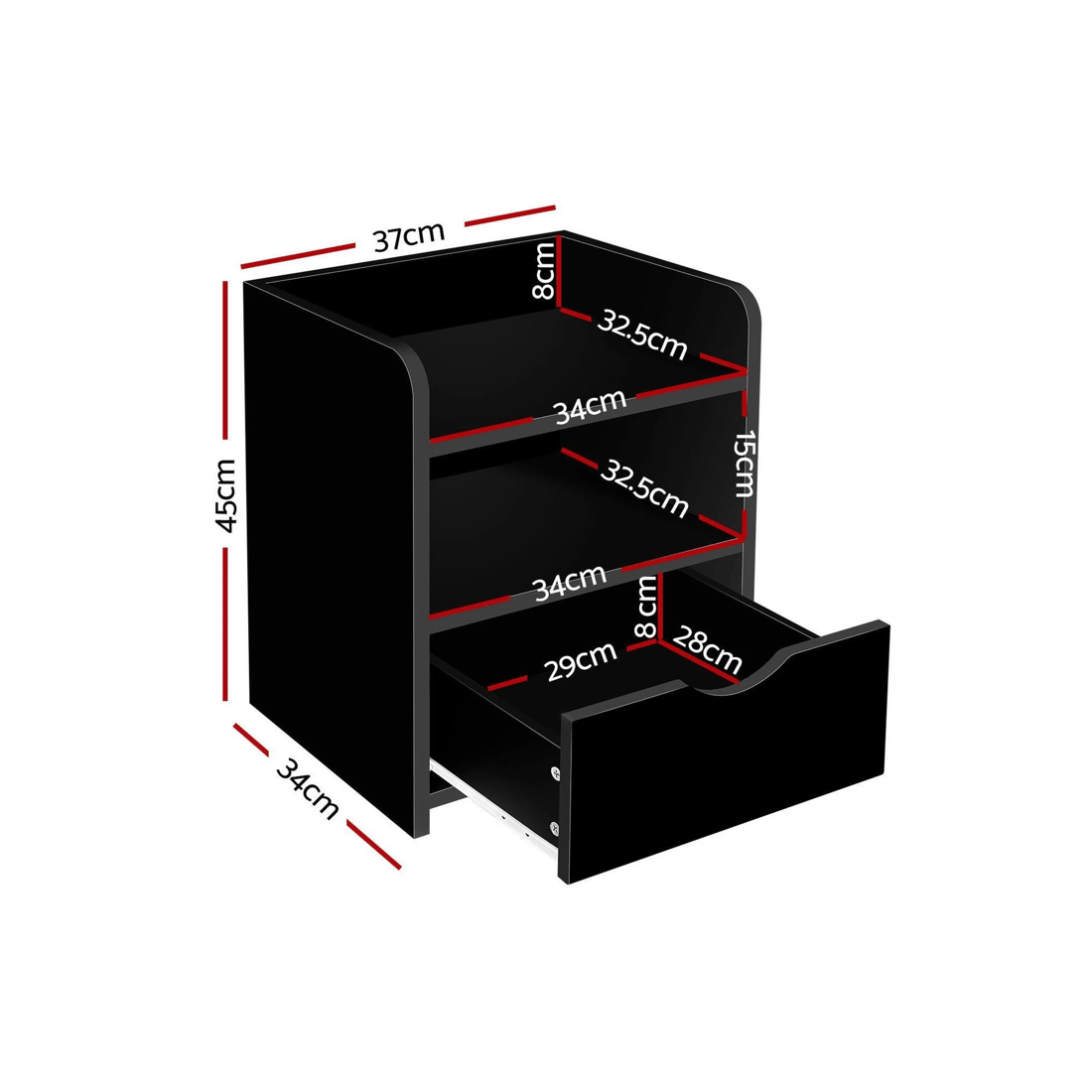 3 Artiss 2X Bedside Table - Black, 3 of 7