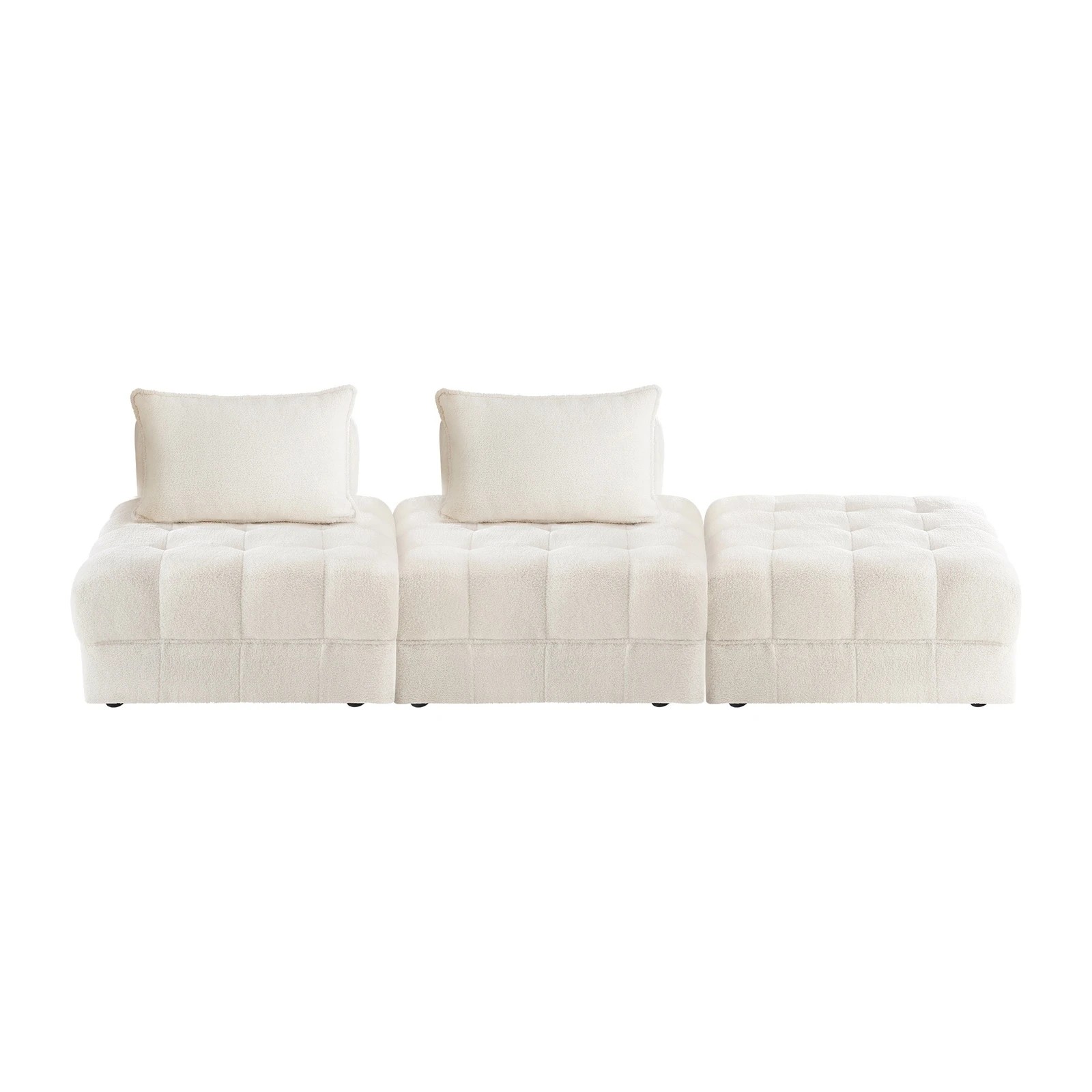 1 Oikiture 3 Seater Boucle Modular Sofa & Ottoman Set Armless Tofu Back
 - White - White, 1 of 10