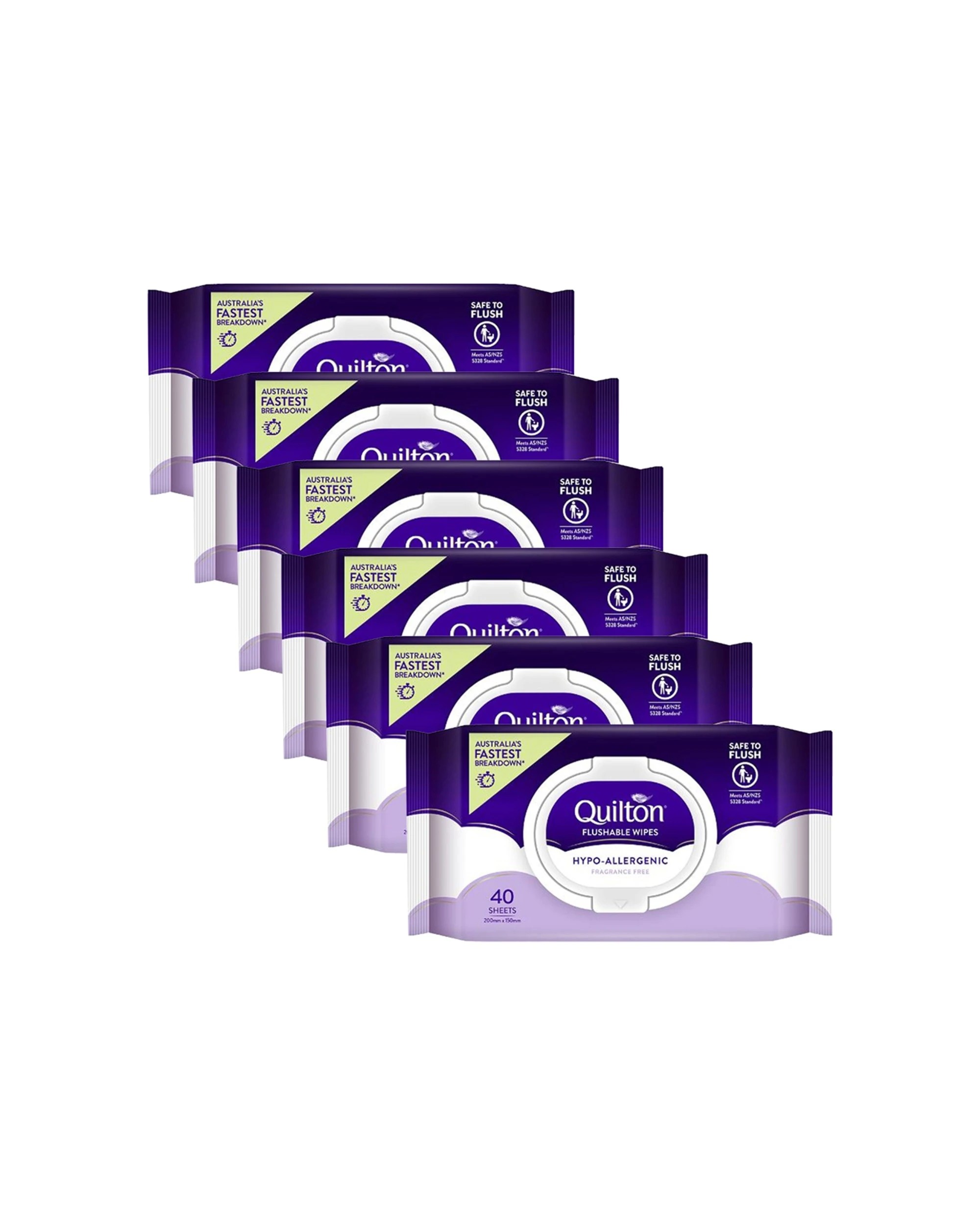 1 Quilton 6x 40pc Quilton Flushable Wet Wipes Hypo-Allergenic  Quick Breakdown Safe To Flush - White, 1 of 3