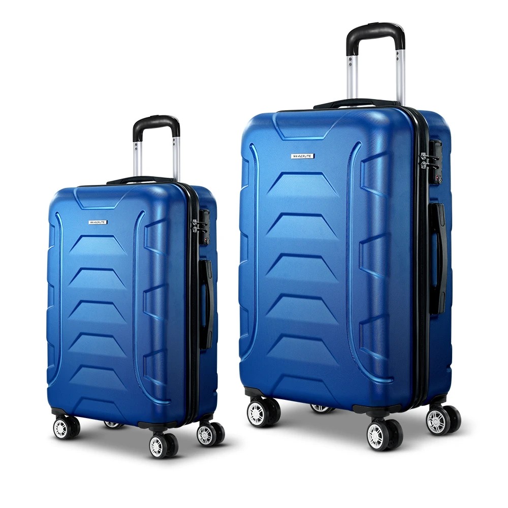 2 Wanderlite 2pc Luggage Trolley Travel Suitcase Set TSA Hard Case - Blue, 2 of 6