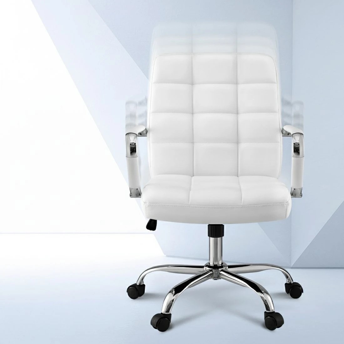 3 Artiss Office Chair Seat PU Work Computer Desk Chairs - White, 3 of 5