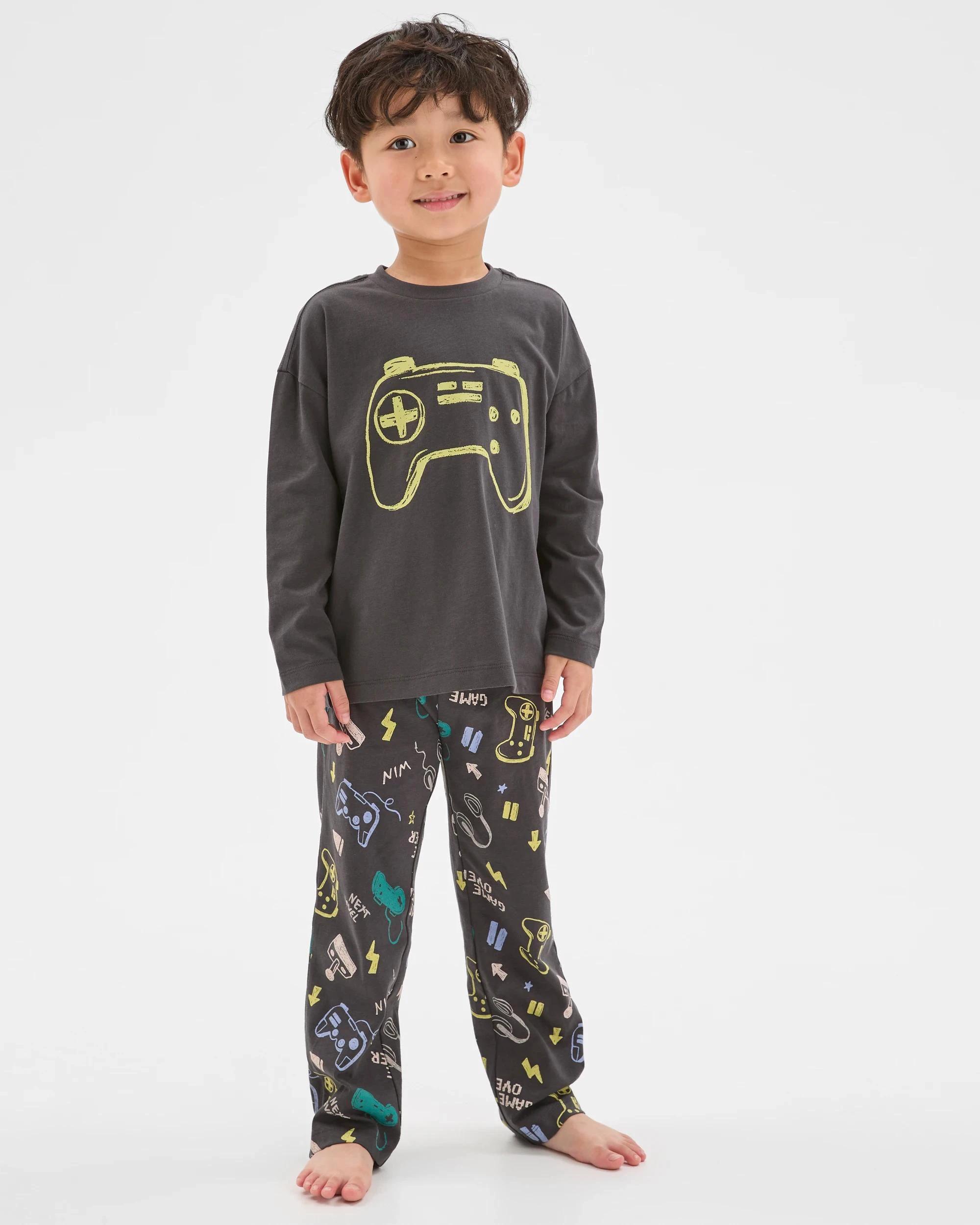 1 Target Kids Australian Cotton Younger Boys Oversized Lounge Knit Pyjama Set CONSOLE, 1 of 7
