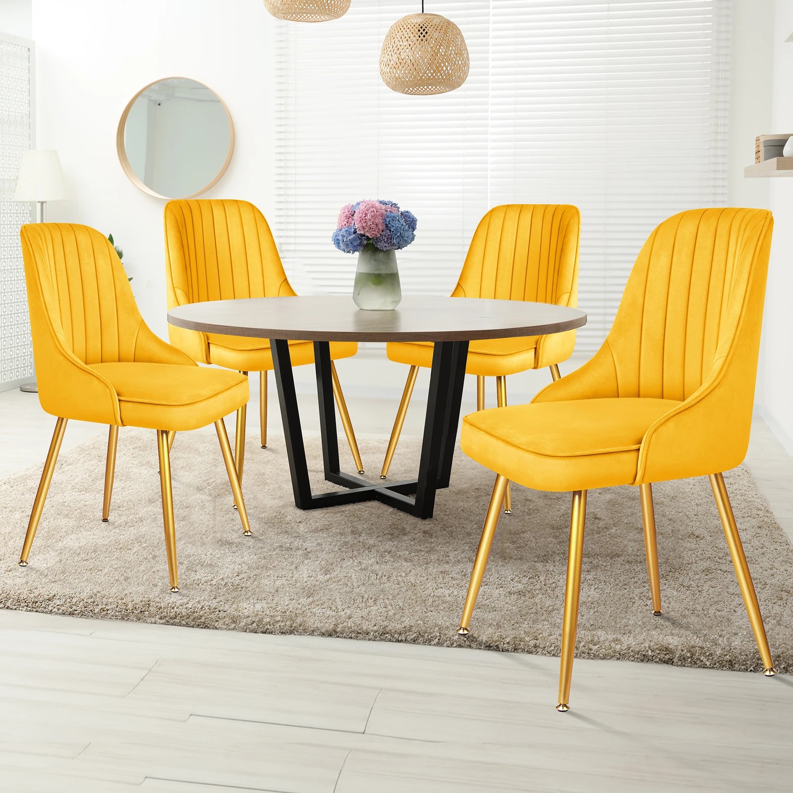 2 Alfordson 4x Dining Chairs Kitchen Accent Lounge Padded Tufted Seat Velvet - Yellow, 2 of 8