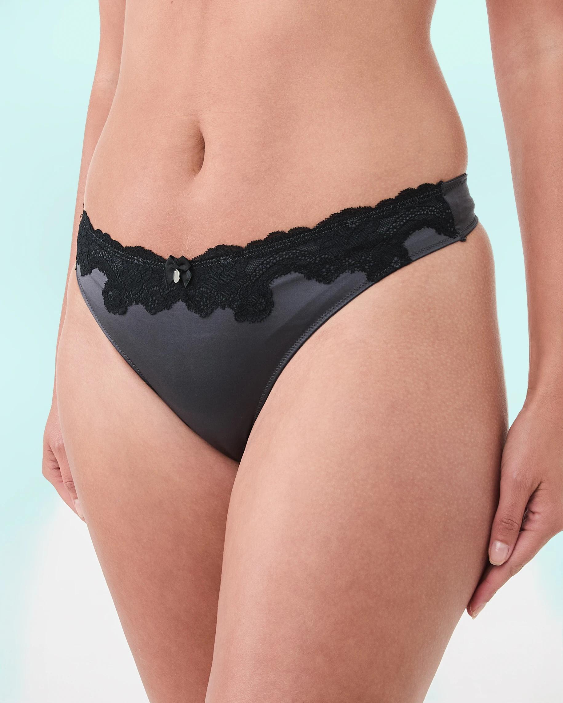 3 Co-ordinated Satin Lace G-String Briefs Wshd Slate, 3 of 5